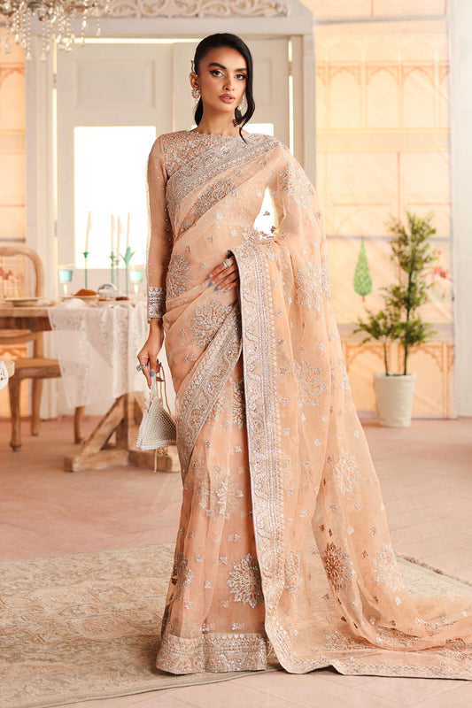 Maria B | Pre Fall Dresses | Embroidered Organza Saree Peach - Ladies Clothes - Maria Faisal