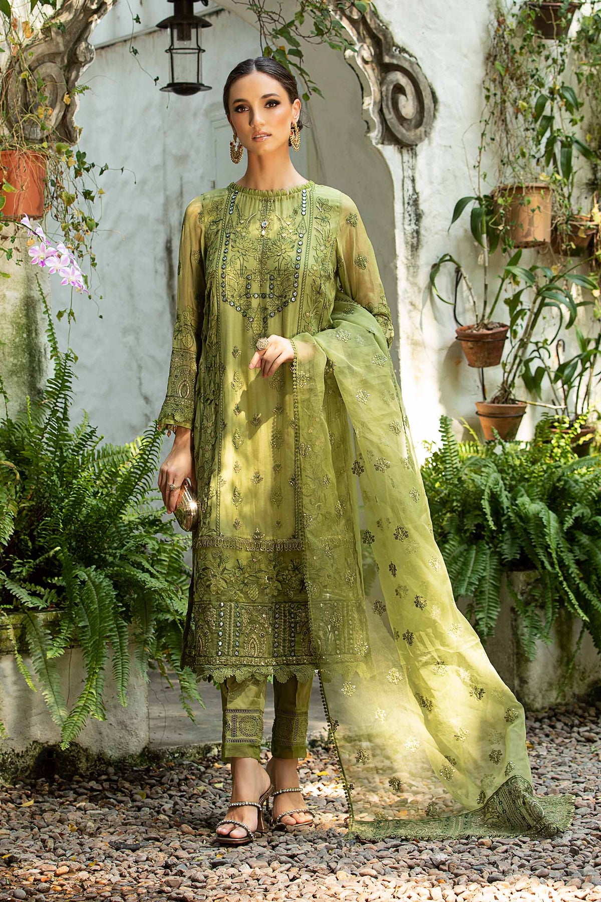 Maria B | Pre Fall Dresses | 3 Piece Embroidered Suit Grape Green - Ladies Clothes - Maria Faisal