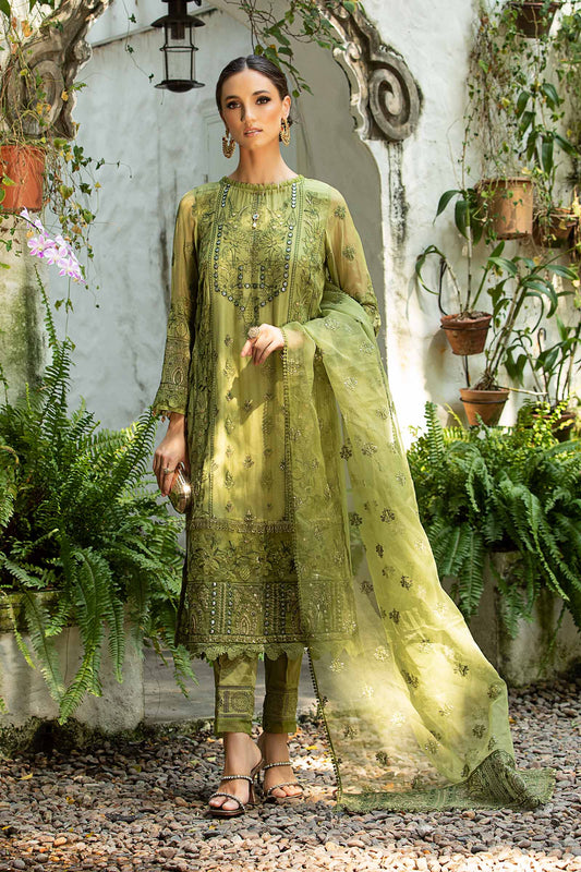 Maria B | Pre Fall Dresses | 3 Piece Embroidered Suit Grape Green - Ladies Clothes - Maria Faisal