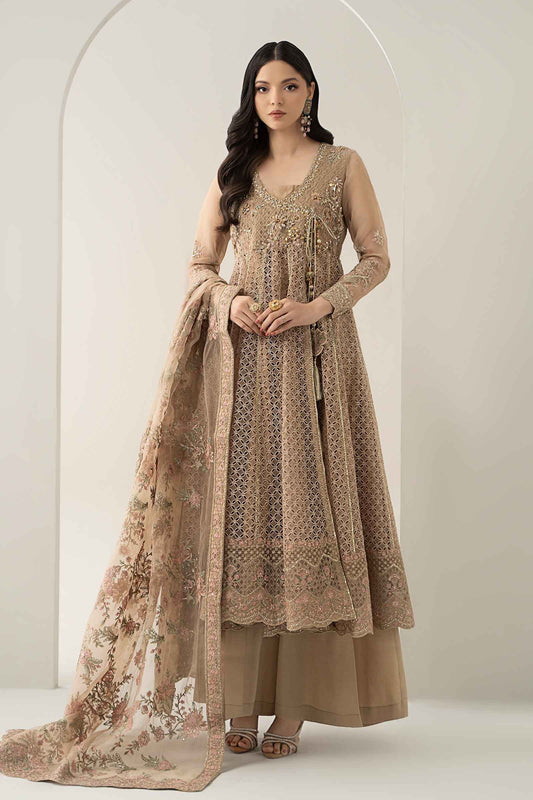 Maria B | Pre Fall Dresses | 3 Piece Embroidered Organza Suit Beige - Ladies Clothes - Maria Faisal