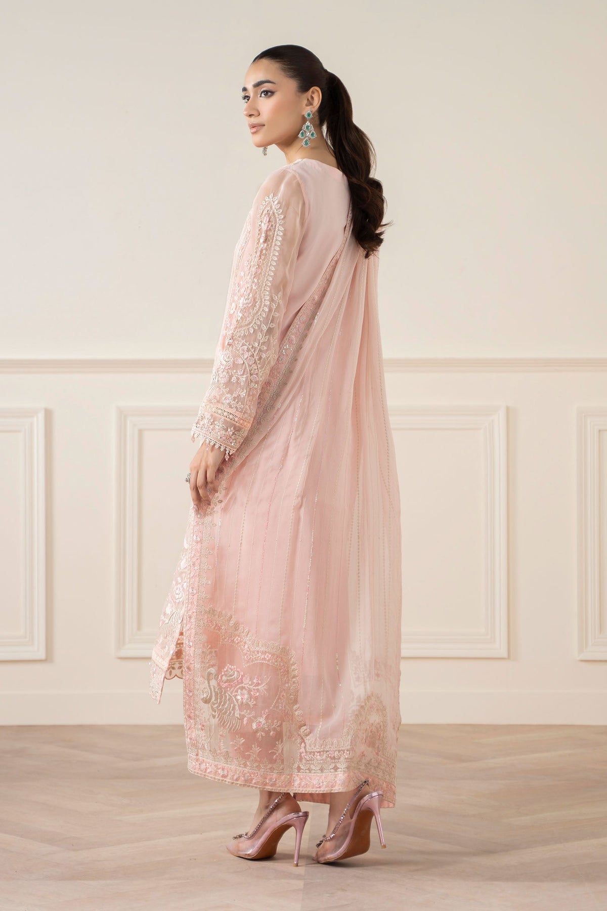 Maria B | Pre Fall Dresses | 3 Piece Embroidered Chiffon Suit OO - Ladies Clothes - Maria Faisal
