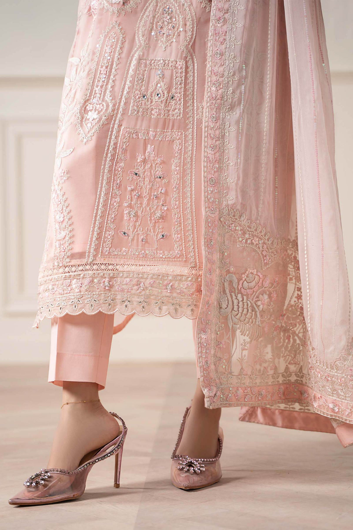 Maria B | Pre Fall Dresses | 3 Piece Embroidered Chiffon Suit OO - Ladies Clothes - Maria Faisal
