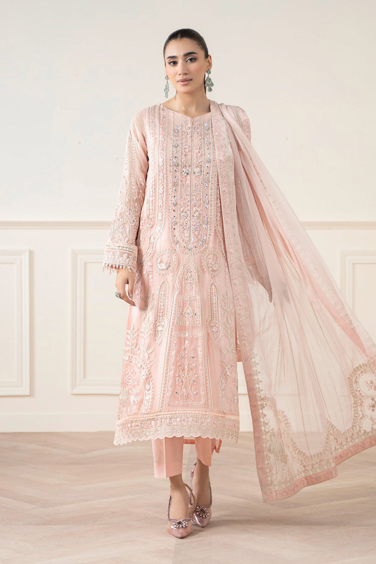 Maria B | Pre Fall Dresses | 3 Piece Embroidered Chiffon Suit OO - Ladies Clothes - Maria Faisal