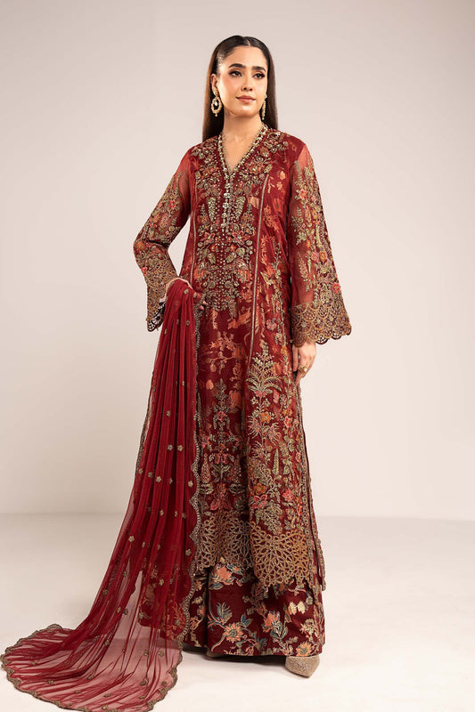 Maria B | Luxury Formals | SF-EF26-02-Maroon - Formal Dress - available at Maria Faisal in UK and USA.
