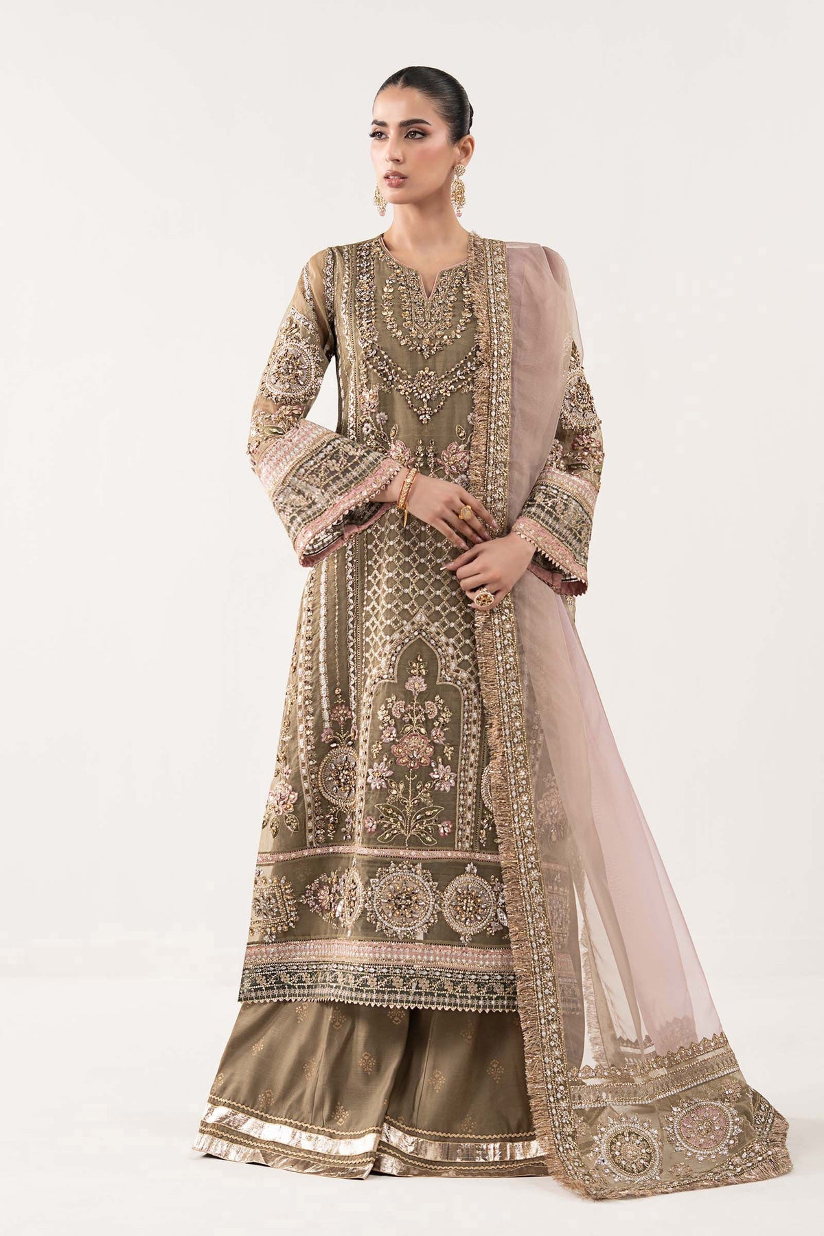 Maria B | Luxury Formals | SF-EF26-10-Coffee - Formal Dress - available at Maria Faisal in UK and USA.