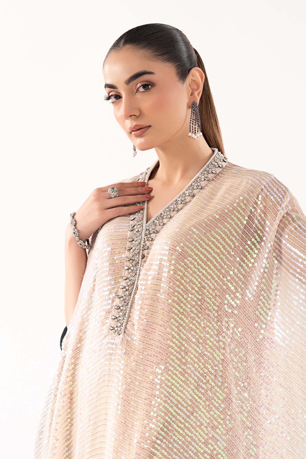 Maria B | Luxury Formals | SF-EF26-11-Beige and Green - Formal Dress - available at Maria Faisal in UK and USA.