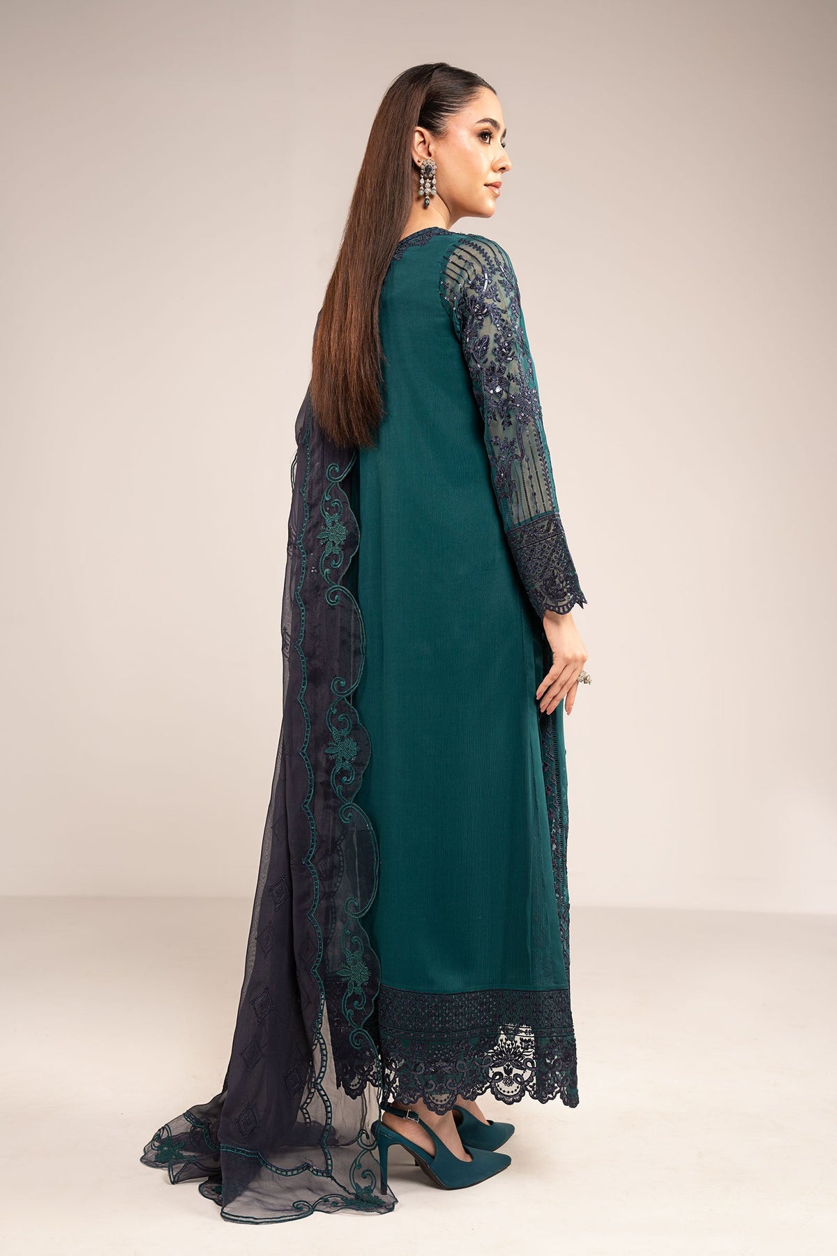Maria B | Eid Collection 2026 | Sf-Ef26-14 Teal - Luxury Dress - available at Maria Faisal in UK and USA.