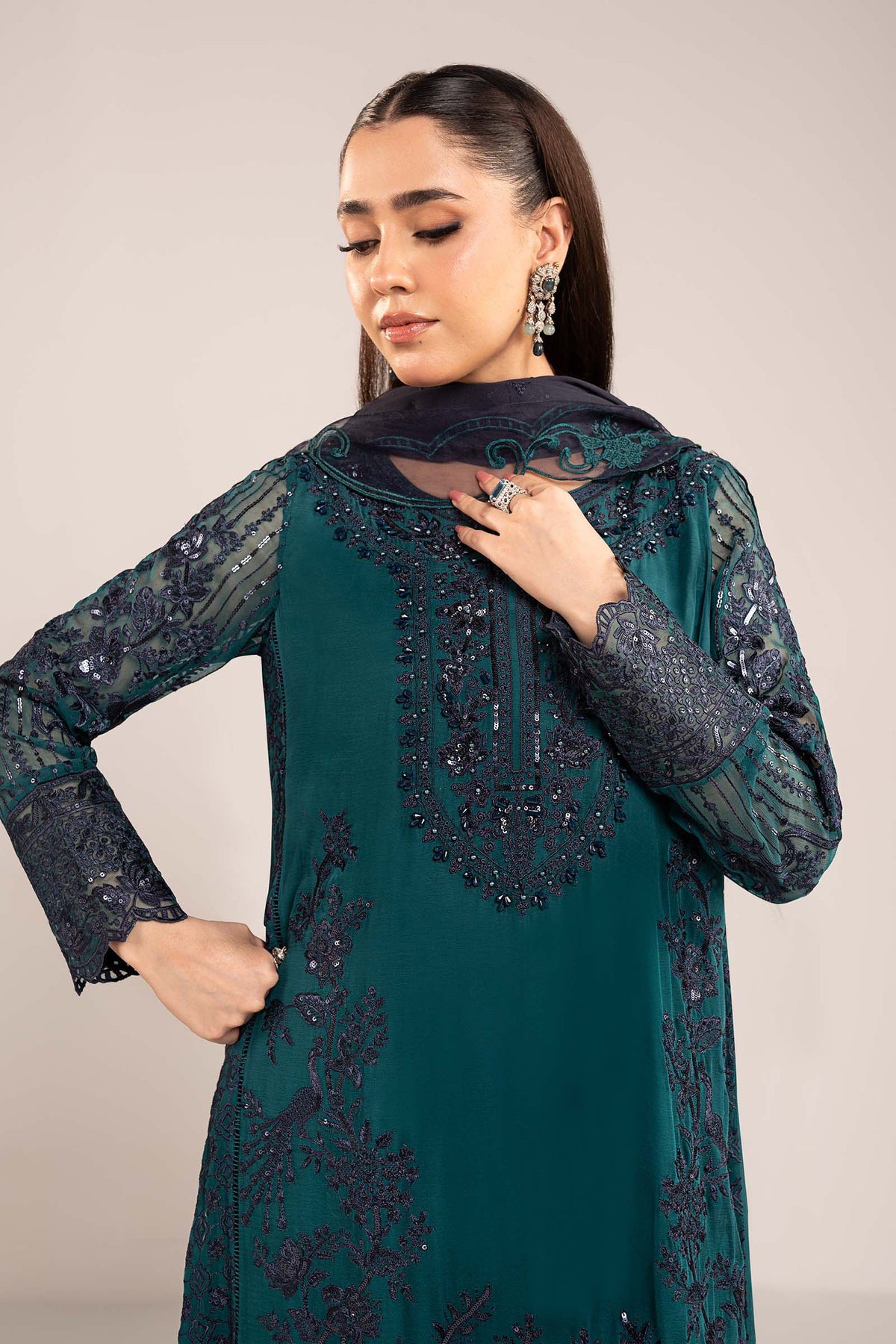 Maria B | Eid Collection 2026 | Sf-Ef26-14 Teal - Luxury Dress - available at Maria Faisal in UK and USA.