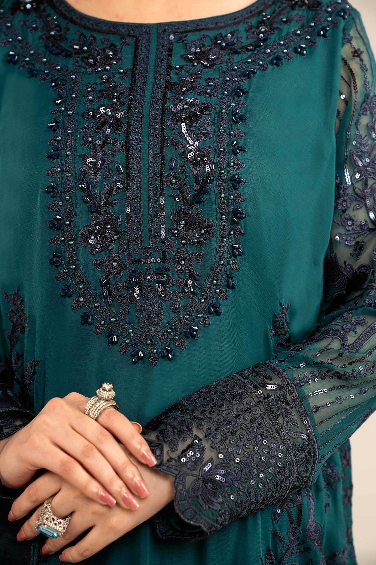 Maria B | Eid Collection 2026 | Sf-Ef26-14 Teal - Luxury Dress - available at Maria Faisal in UK and USA.