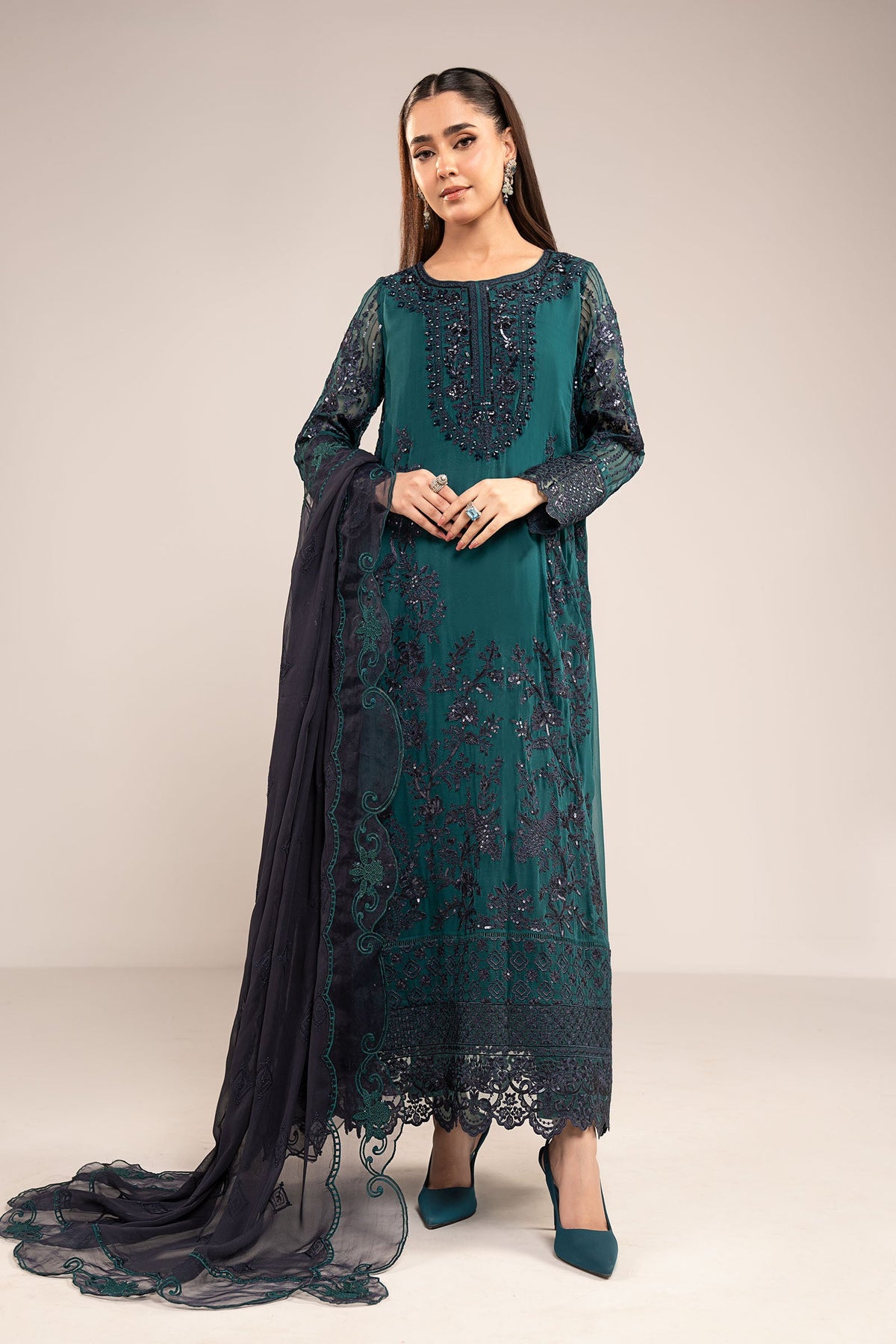 Maria B | Eid Collection 2026 | Sf-Ef26-14 Teal - Luxury Dress - available at Maria Faisal in UK and USA.