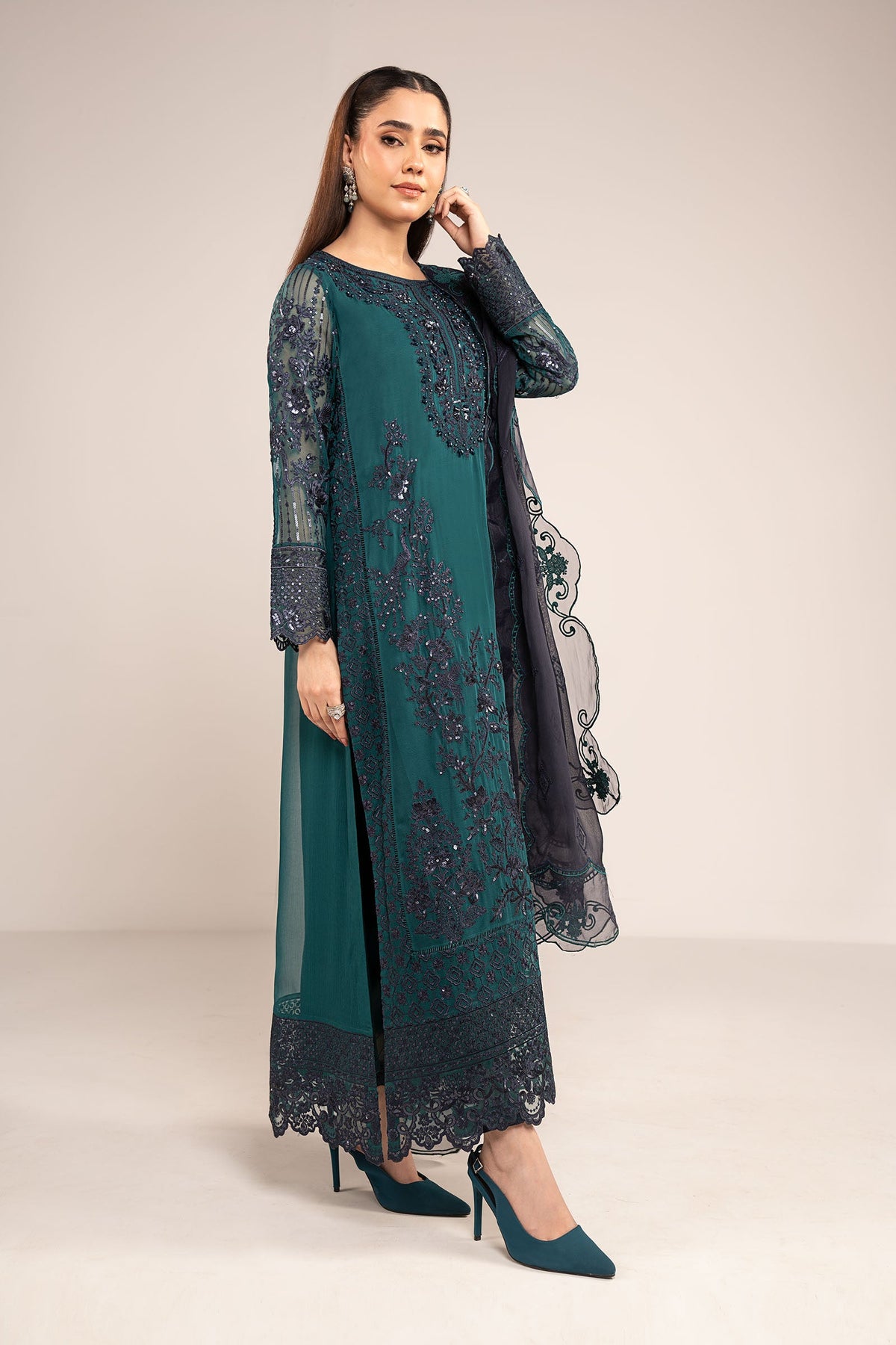 Maria B | Eid Collection 2026 | Sf-Ef26-14 Teal - Luxury Dress - available at Maria Faisal in UK and USA.