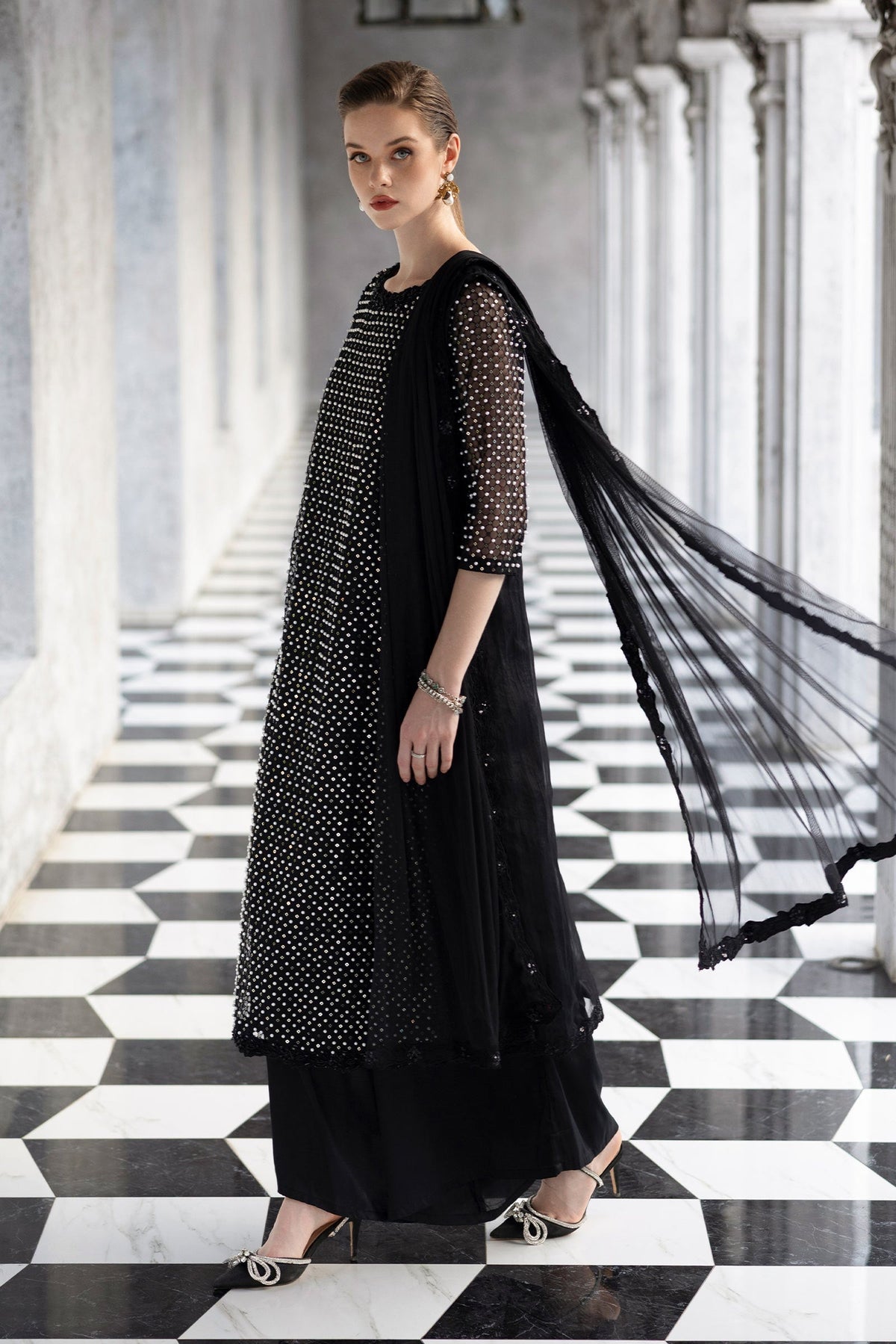 Maria B | Luxury Formals | SF-EF26-23-Black - Formal Dress - available at Maria Faisal in UK and USA.