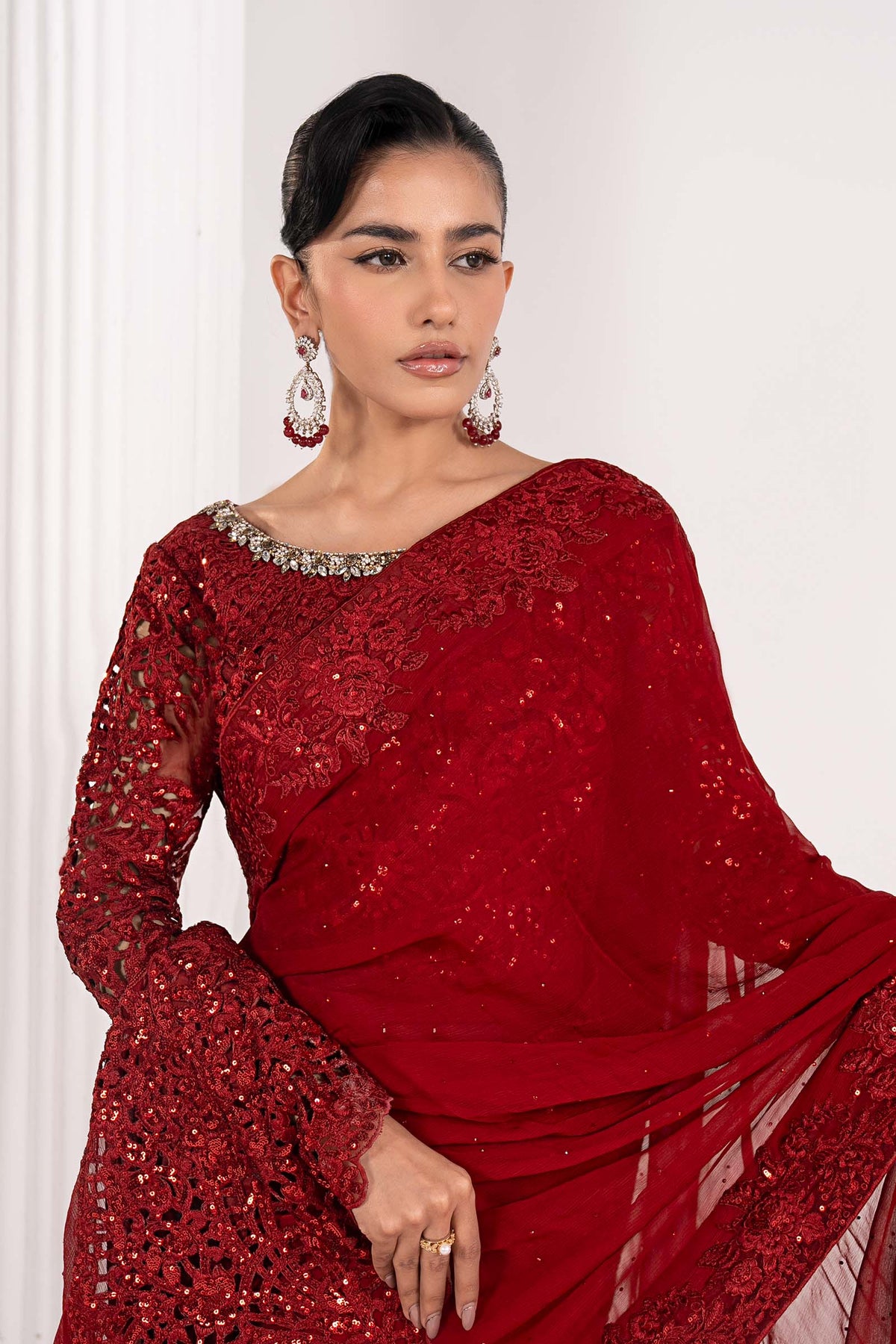 Maria B | Luxury Formals | SF-EF26-70-Red - Formal Dress - available at Maria Faisal in UK and USA.