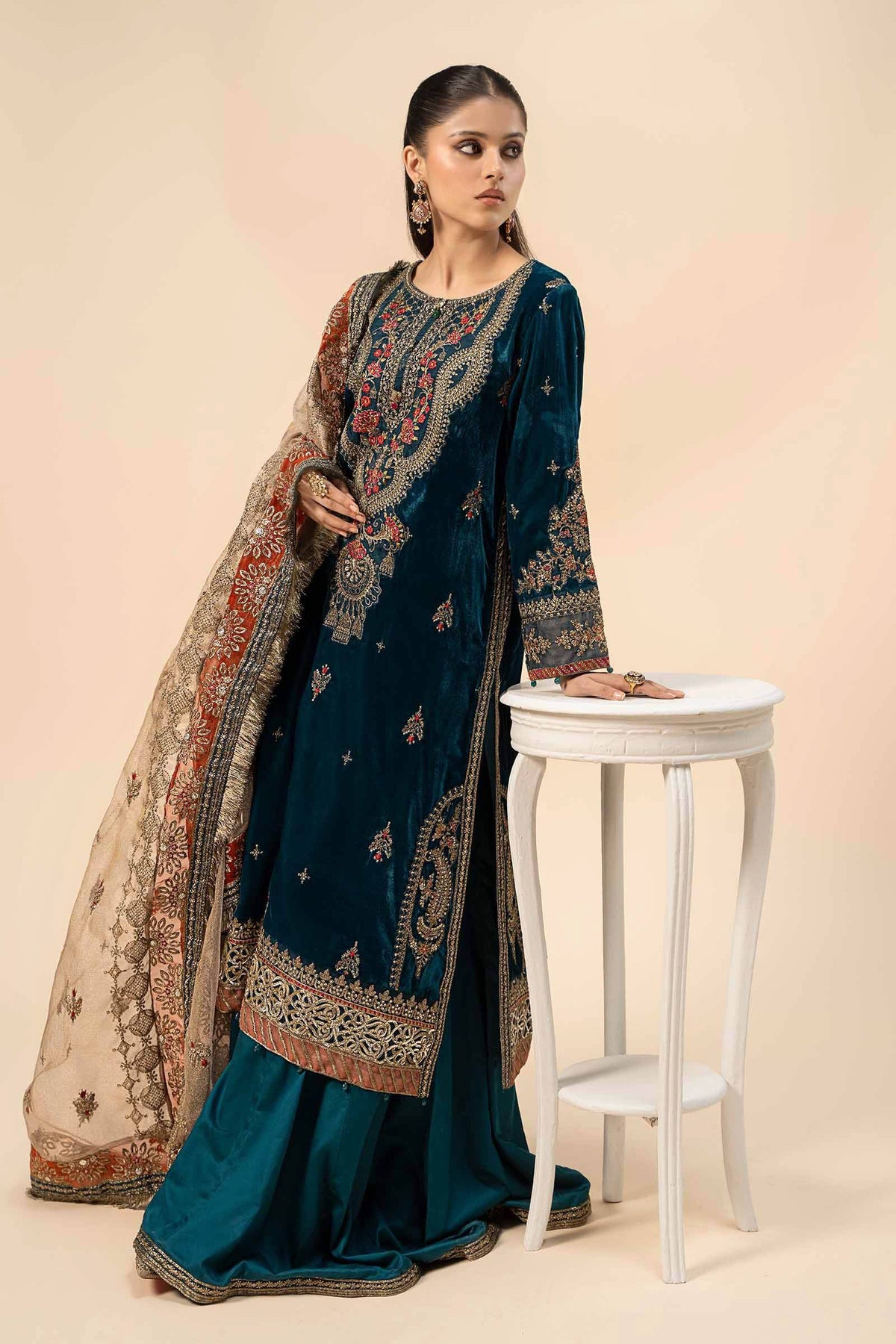 Maira B | Ready to Wear | SF-W24-29 Teal Blue by Maria Faisal - Registered Vendor of : Maria B - type : Wedding Dress - 100% original wedding dresses