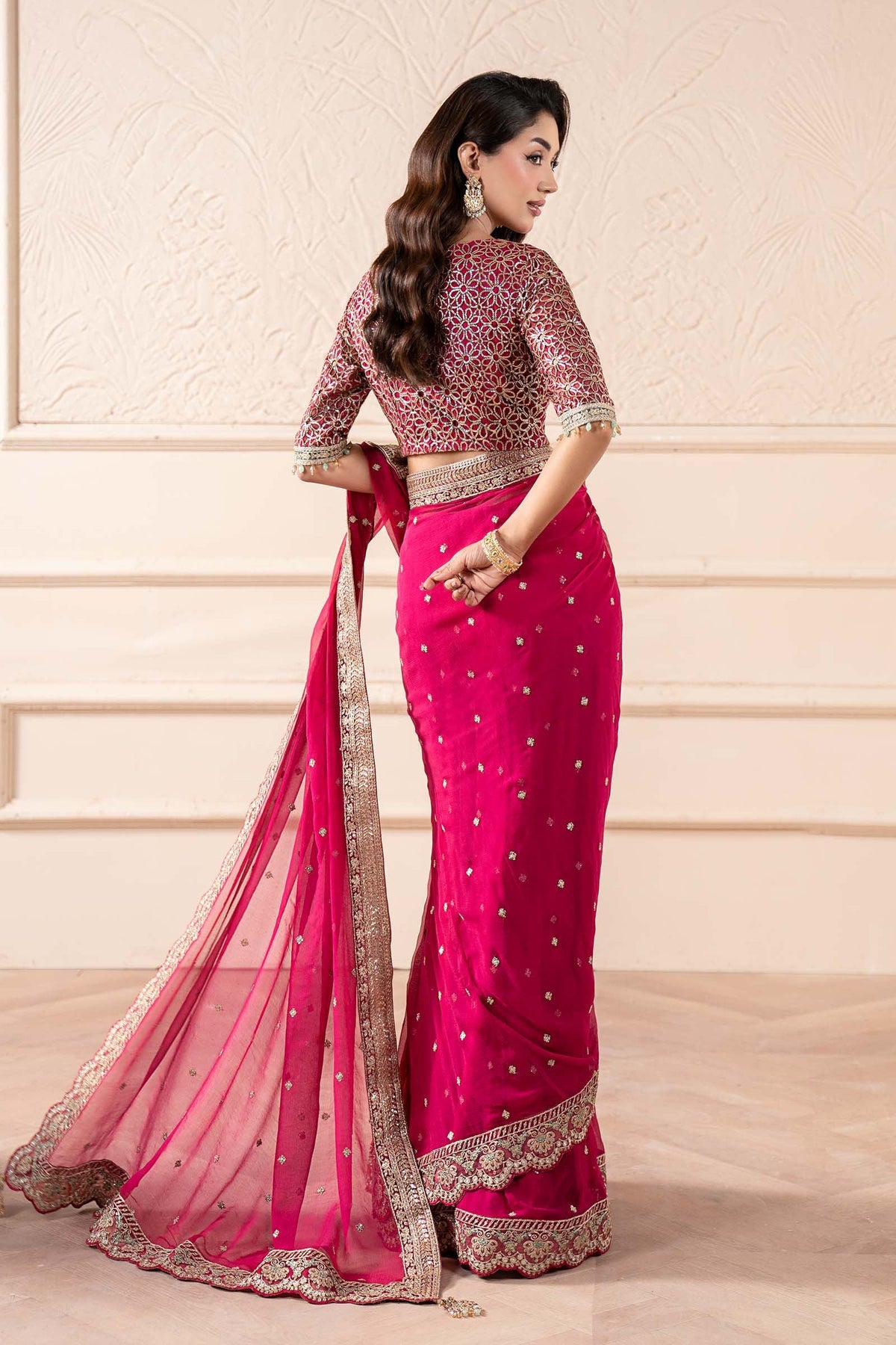 Maria B | Pre Fall Dresses | Embroidered Chiffon Saree ZW - Ladies Clothes - Maria Faisal