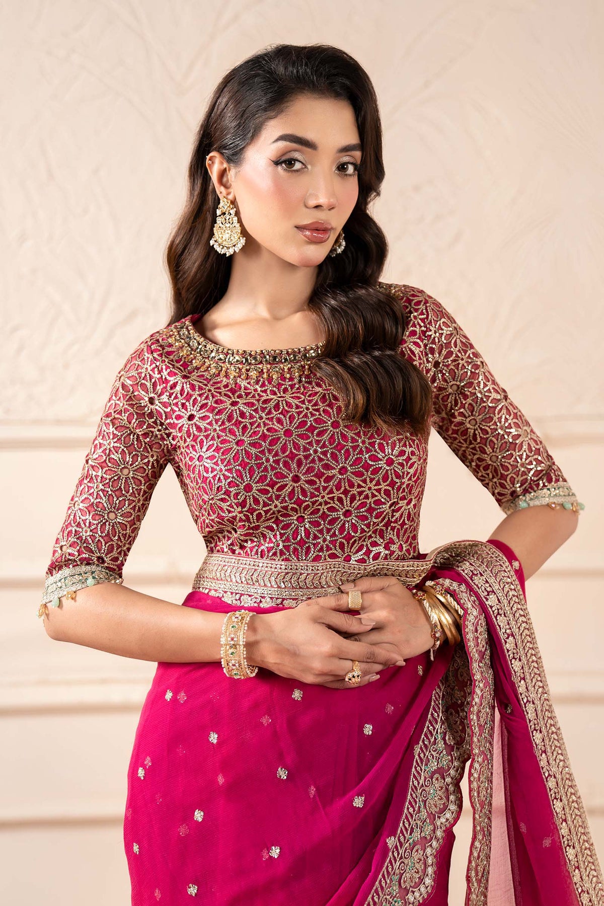 Maria B | Pre Fall Dresses | Embroidered Chiffon Saree ZW - Ladies Clothes - Maria Faisal