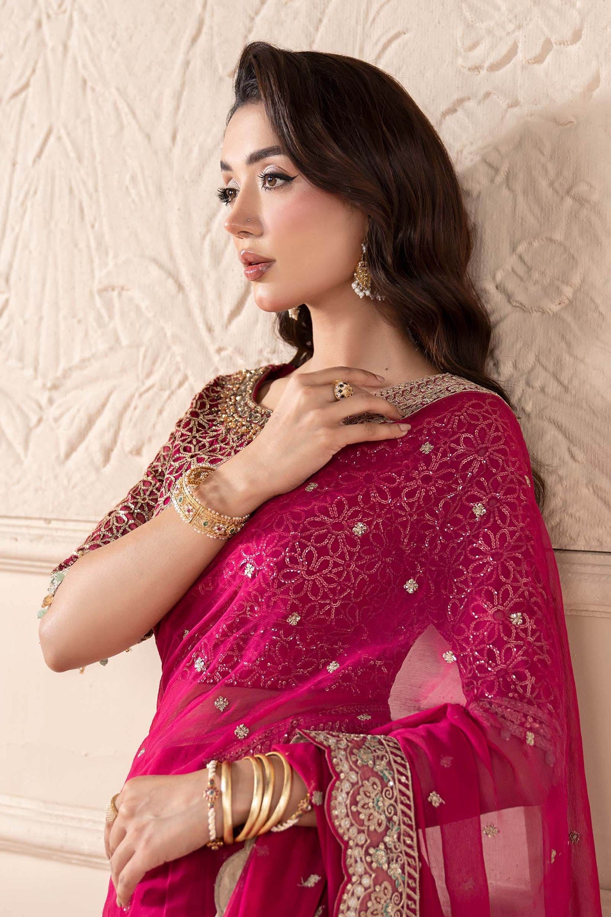 Maria B | Pre Fall Dresses | Embroidered Chiffon Saree ZW - Ladies Clothes - Maria Faisal