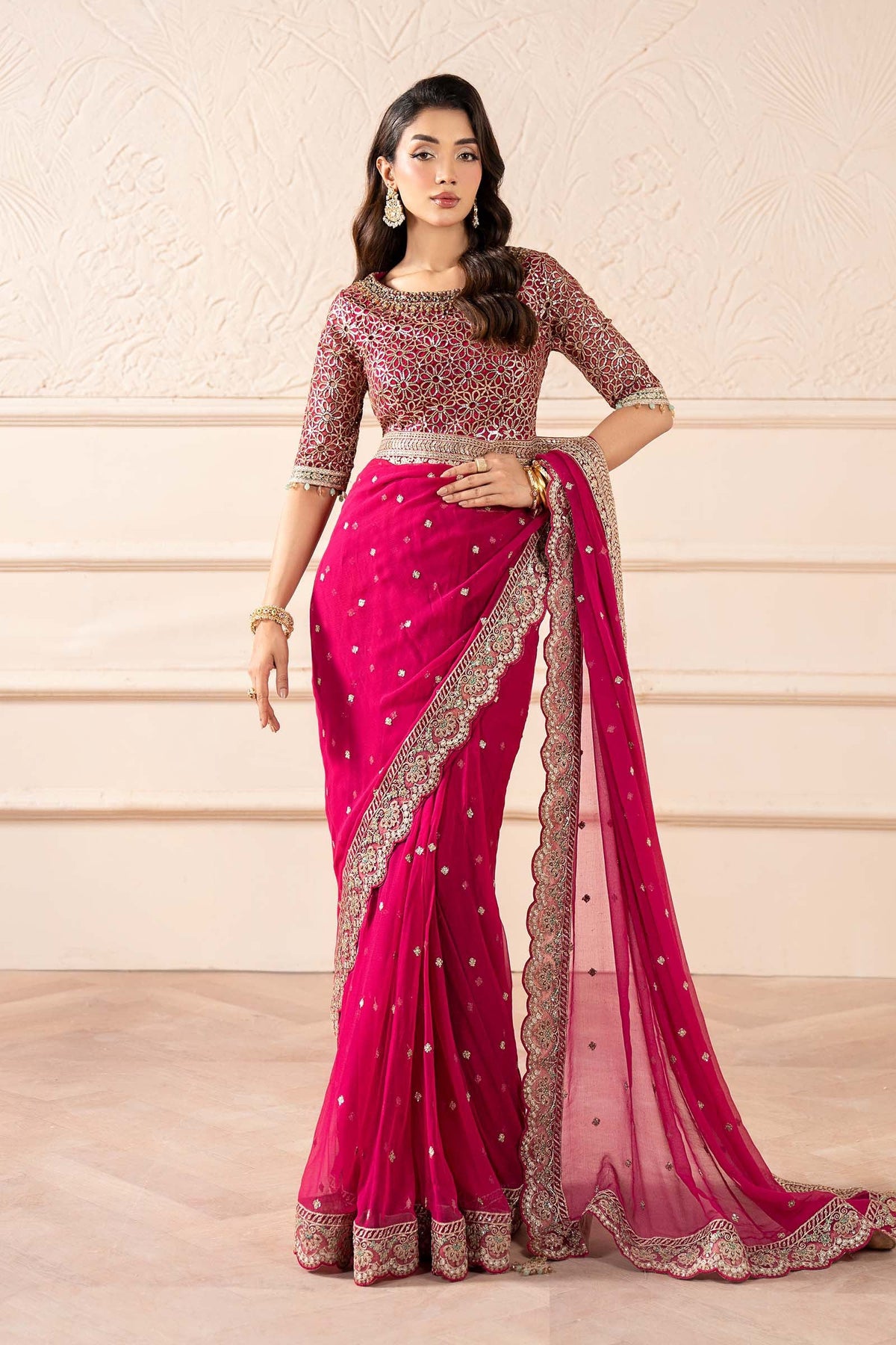 Maria B | Pre Fall Dresses | Embroidered Chiffon Saree ZW - Ladies Clothes - Maria Faisal
