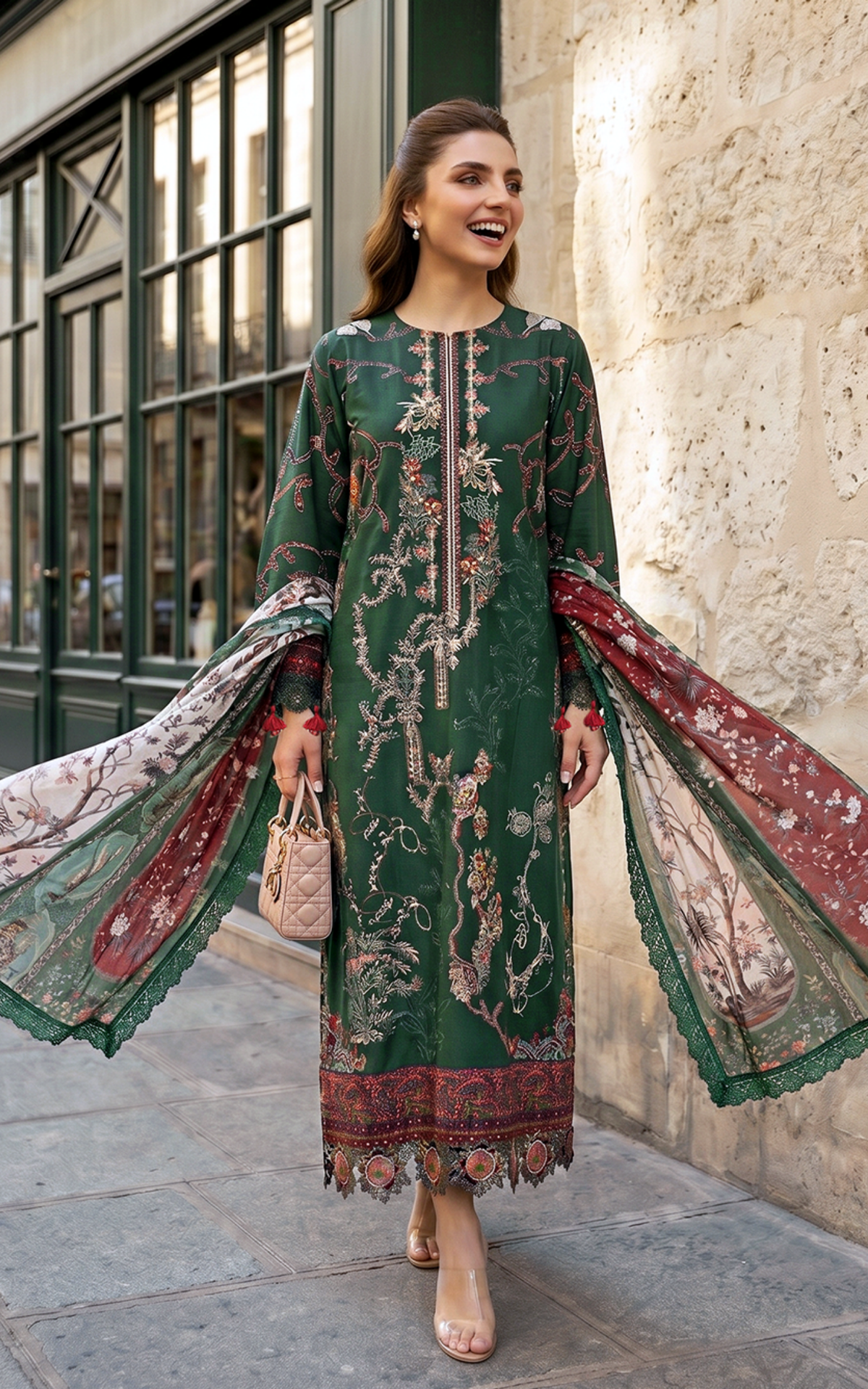 Asifa and Nabeel | Summer Lawn 26 | Green Majestic (SL26-01) - Luxury Dress - available at Maria Faisal in UK and USA.