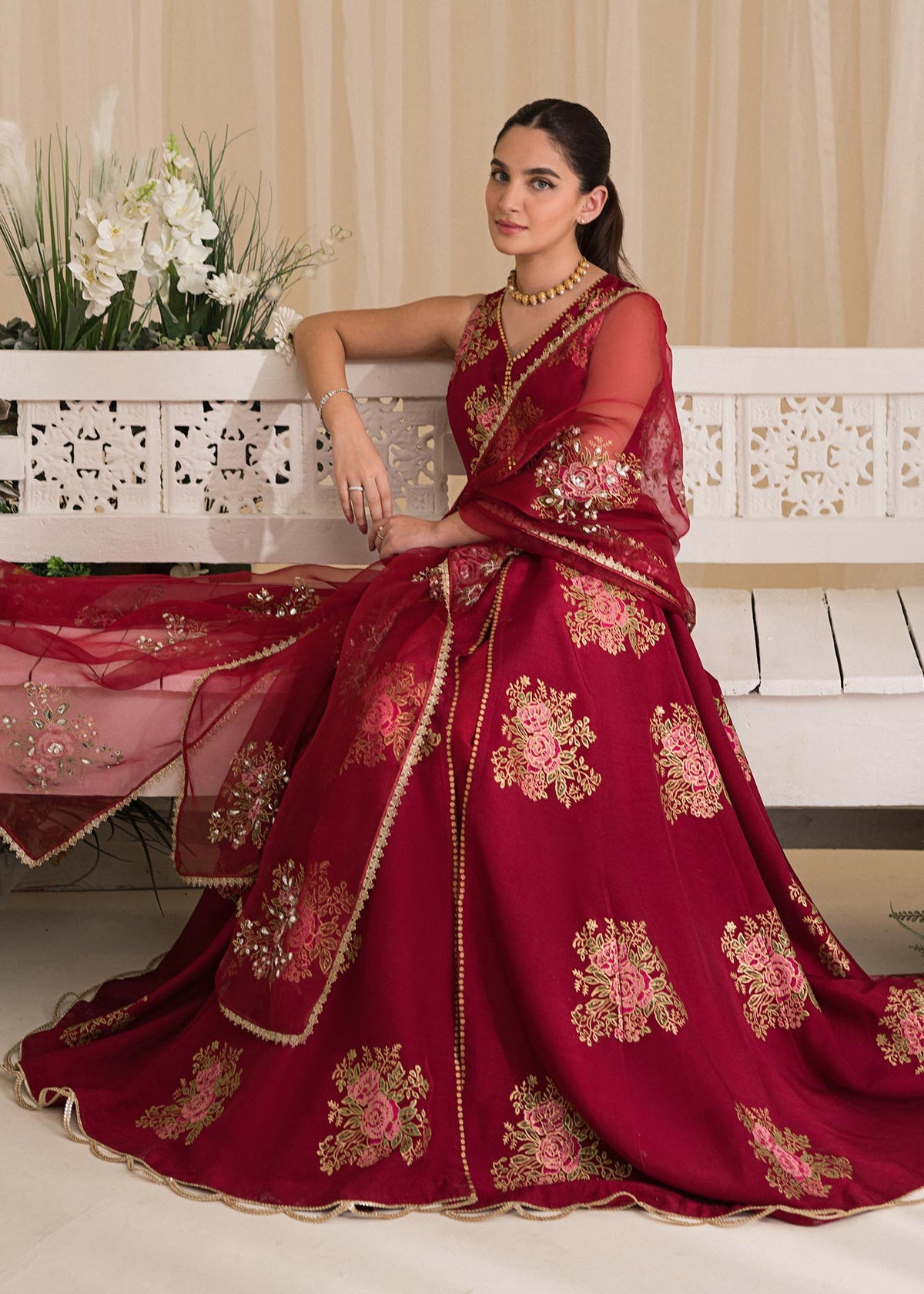 Sadaf Fawad Khan | Lyla Festive Pret | Deep Rose - Maria Faisal