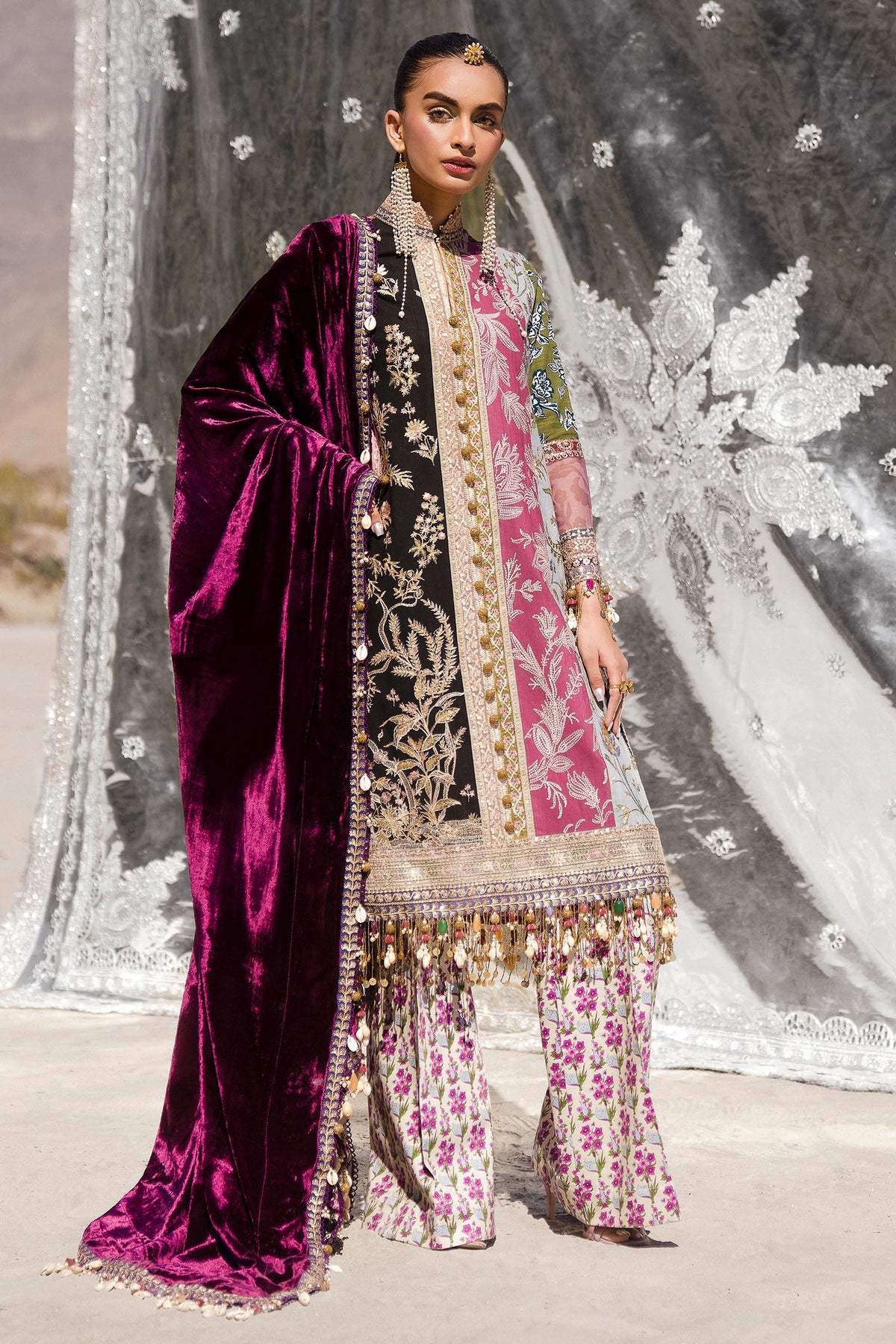 Sana Safinaz | Winter Shawl 24 | Velvet S241-006A-3CP - Ladies Clothes - Maria Faisal