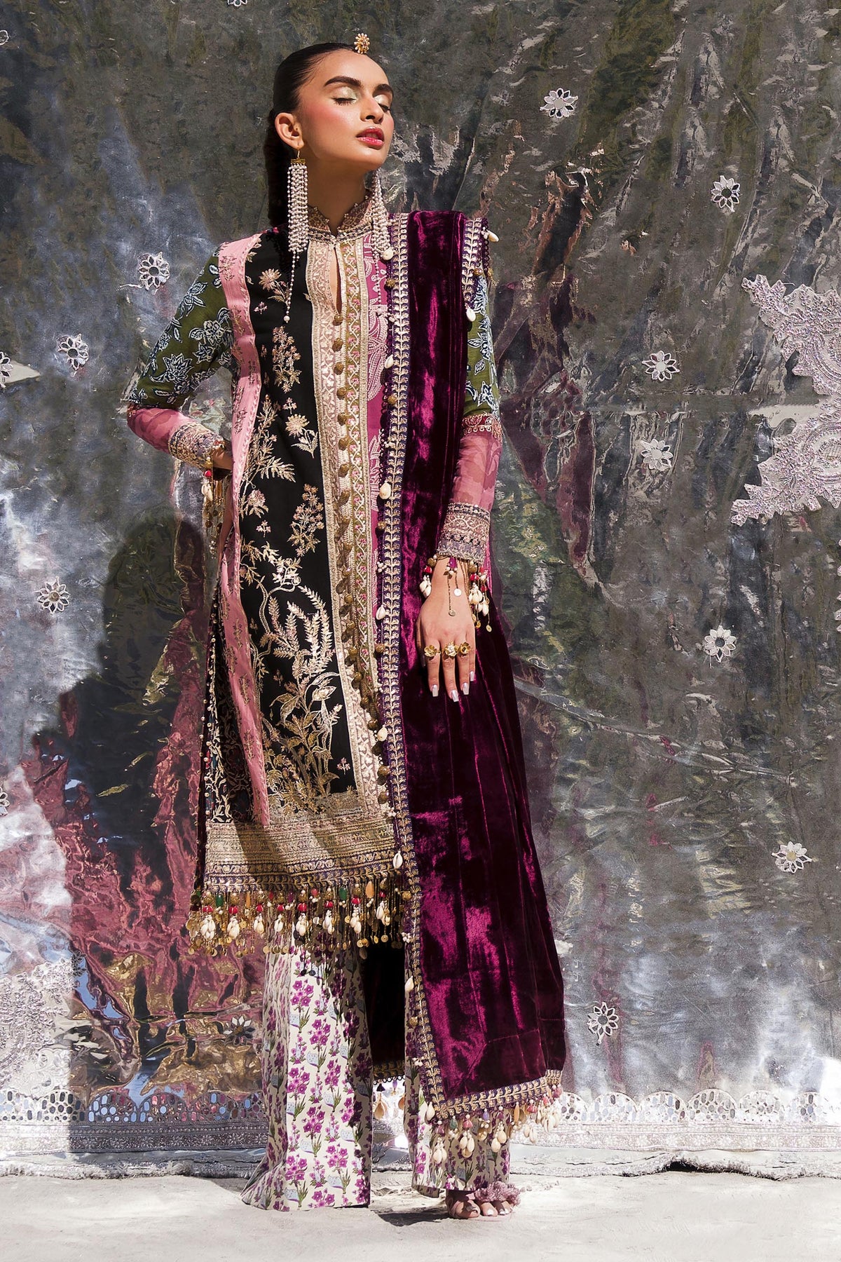 Sana Safinaz | Winter Shawl 24 | Velvet S241-006A-3CP - Ladies Clothes - Maria Faisal