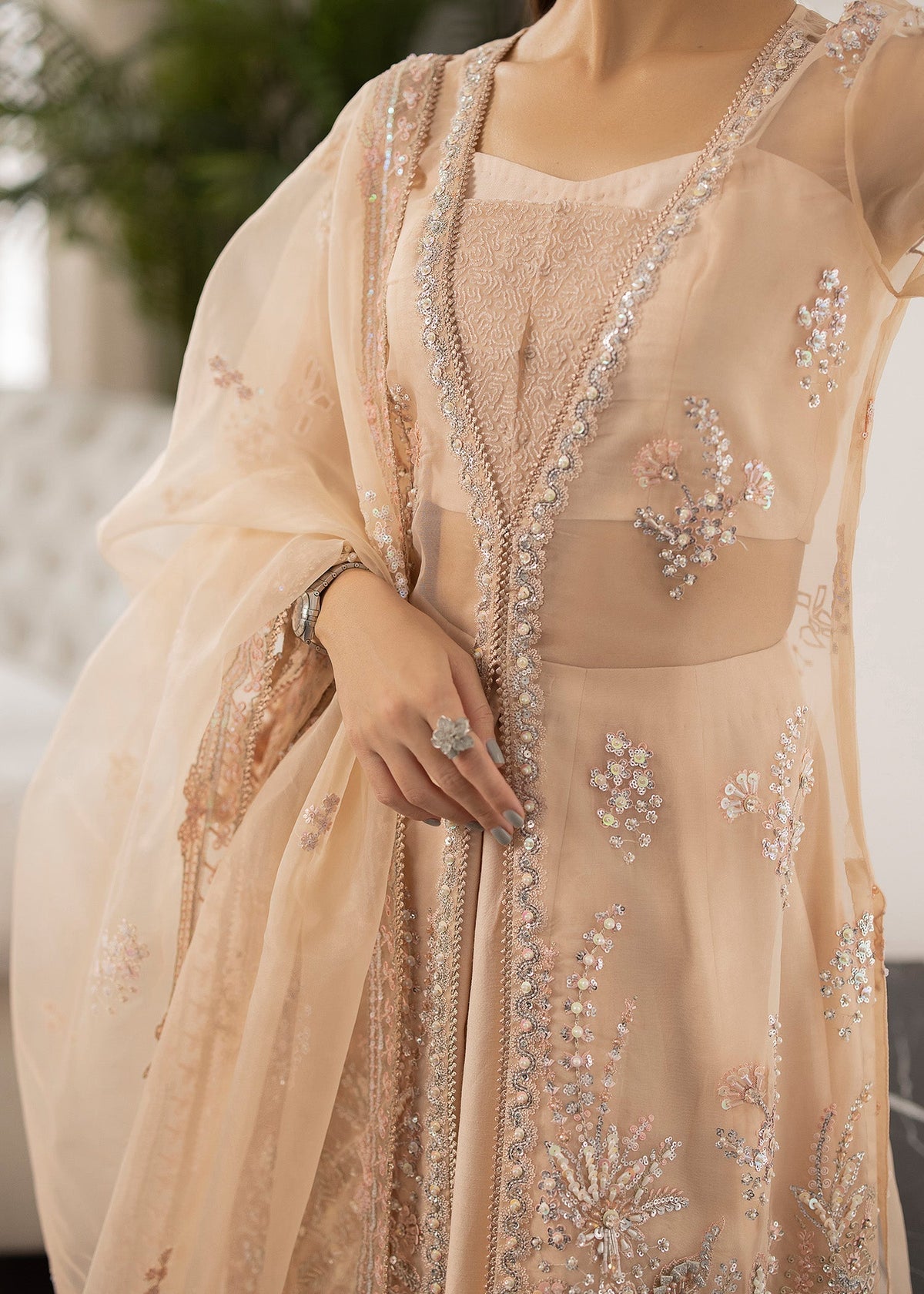 Sardinia | La More 24 | Peach Blossom - Designer Dress with Intricate embroidery and embellishments. Shop elegent wedding dress at Maria Faisal.