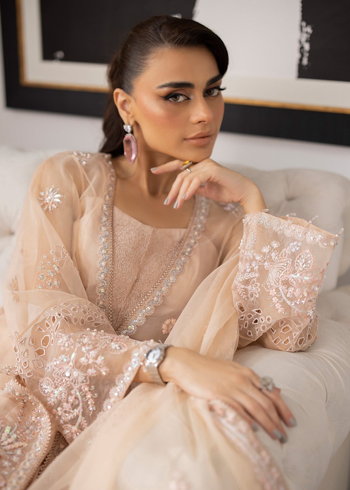 Sardinia | La More 24 | Peach Blossom - Designer Dress with Intricate embroidery and embellishments. Shop elegent wedding dress at Maria Faisal.