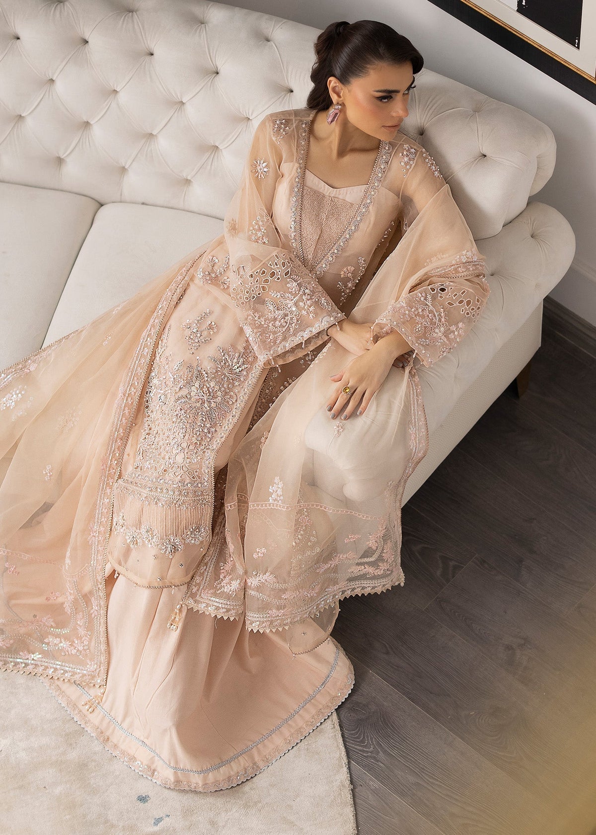 Sardinia | La More 24 | Peach Blossom - Designer Dress with Intricate embroidery and embellishments. Shop elegent wedding dress at Maria Faisal.