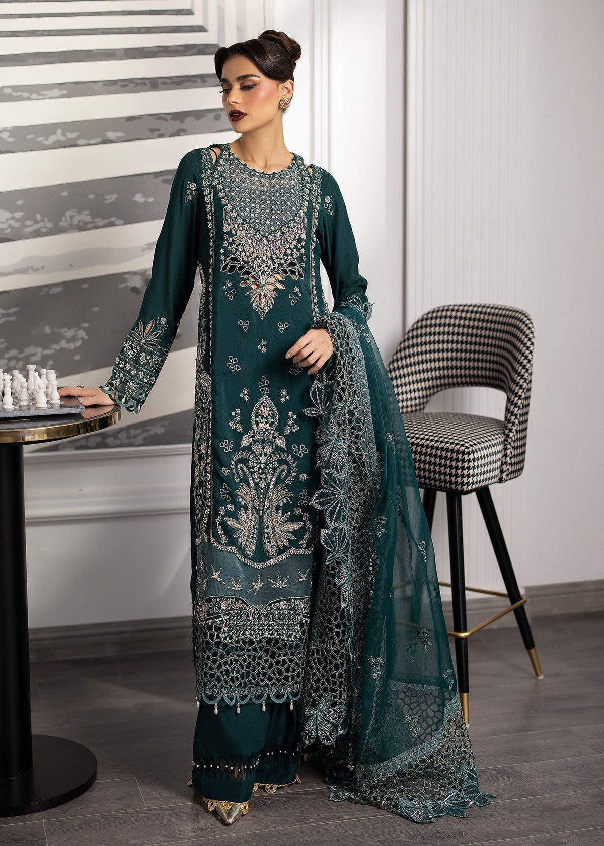 Sardinia | La More 24 | Emerald Night - Designer Dress with Intricate embroidery and embellishments. Shop elegent wedding dress at Maria Faisal.