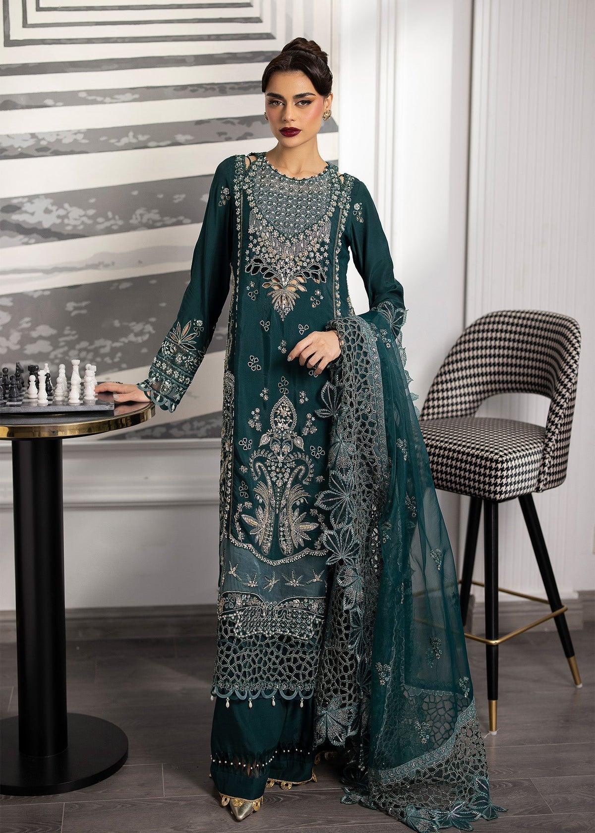 Sardinia | La More 24 | Emerald Night - Designer Dress with Intricate embroidery and embellishments. Shop elegent wedding dress at Maria Faisal.