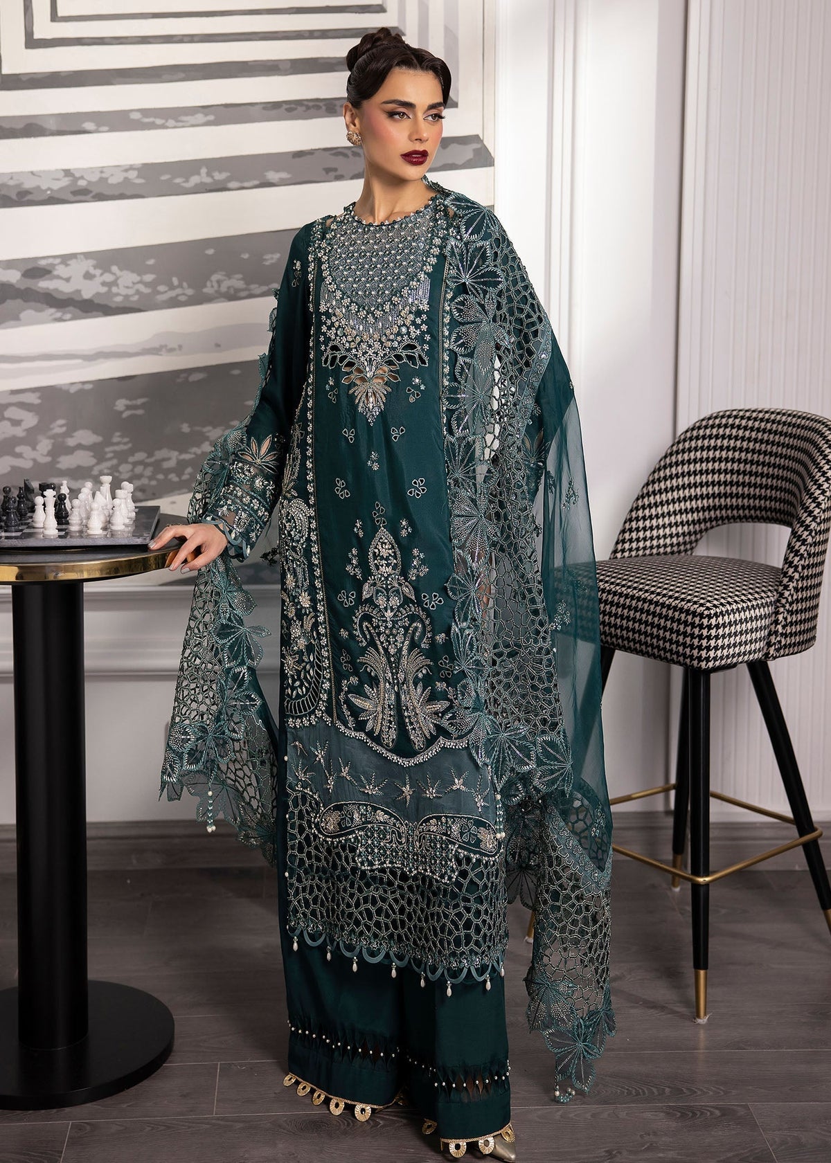 Sardinia | La More 24 | Emerald Night - Designer Dress with Intricate embroidery and embellishments. Shop elegent wedding dress at Maria Faisal.