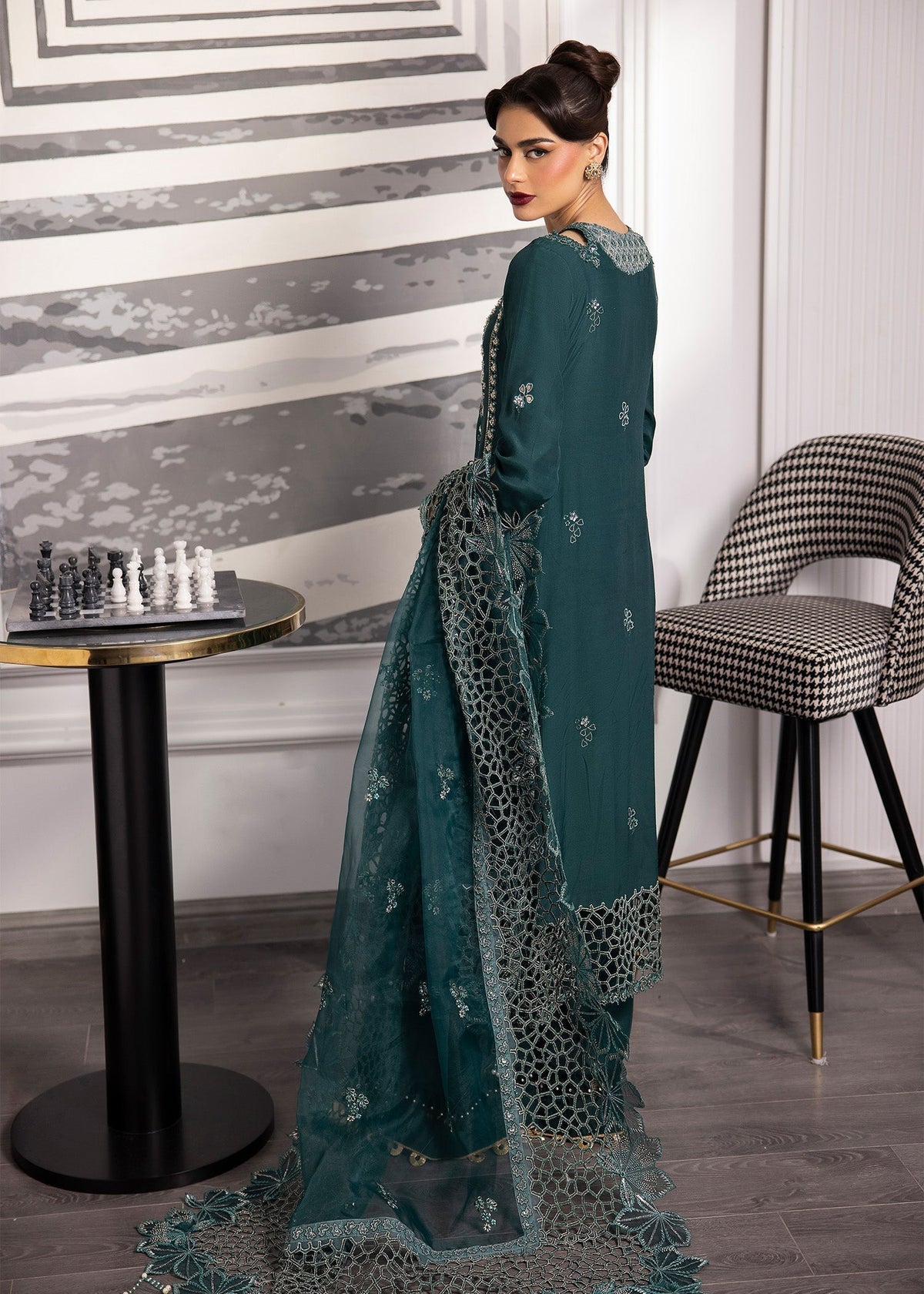 Sardinia | La More 24 | Emerald Night - Designer Dress with Intricate embroidery and embellishments. Shop elegent wedding dress at Maria Faisal.
