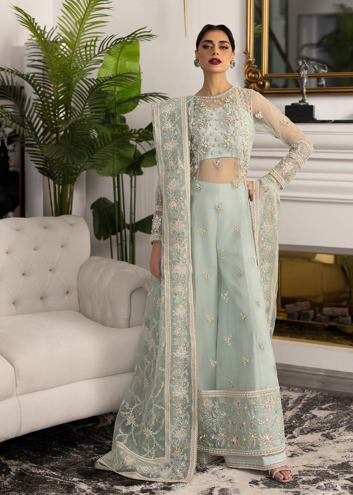 Sardinia | La More 24 | Ocean Mist - Designer Dress with Intricate embroidery and embellishments. Shop elegent wedding dress at Maria Faisal.