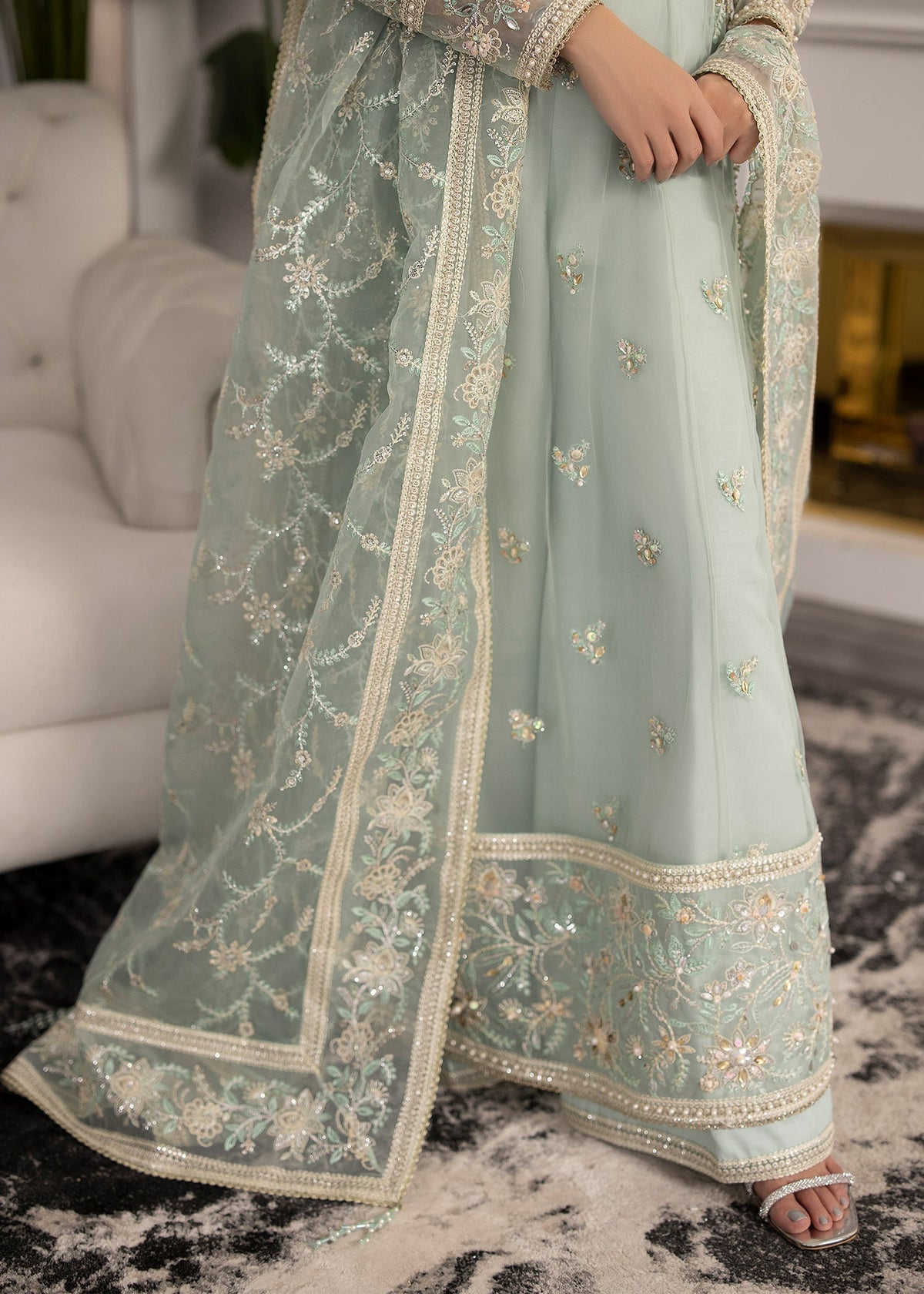 Sardinia | La More 24 | Ocean Mist - Designer Dress with Intricate embroidery and embellishments. Shop elegent wedding dress at Maria Faisal.