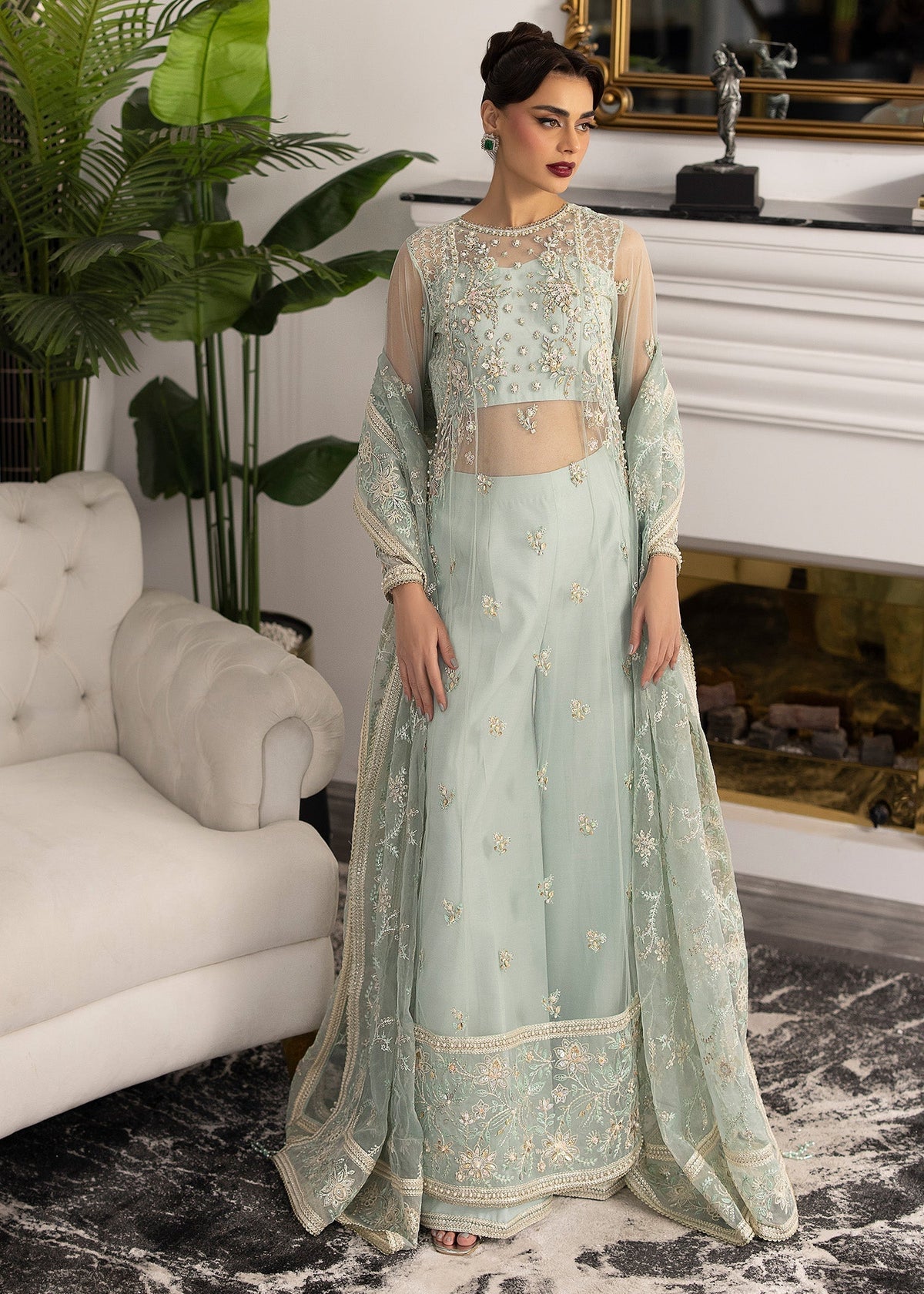 Sardinia | La More 24 | Ocean Mist - Designer Dress with Intricate embroidery and embellishments. Shop elegent wedding dress at Maria Faisal.