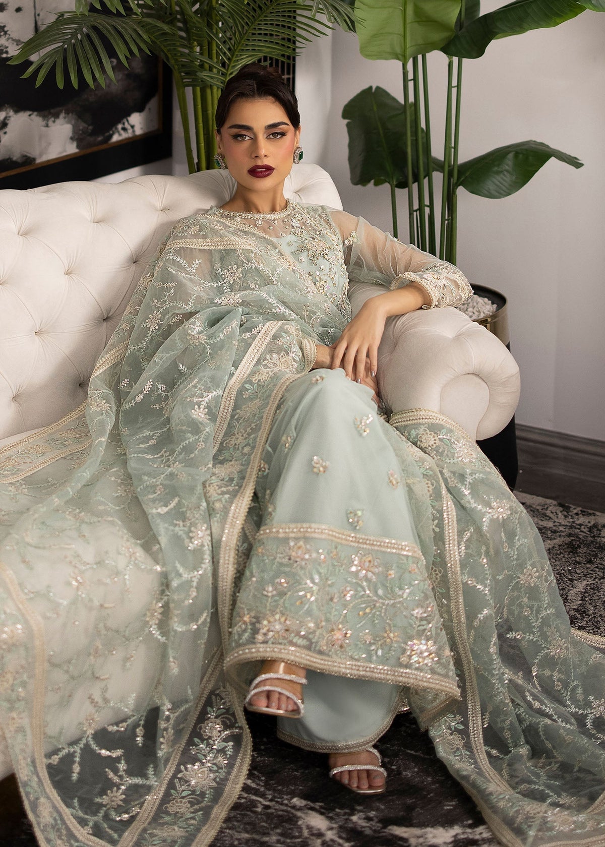 Sardinia | La More 24 | Ocean Mist - Designer Dress with Intricate embroidery and embellishments. Shop elegent wedding dress at Maria Faisal.