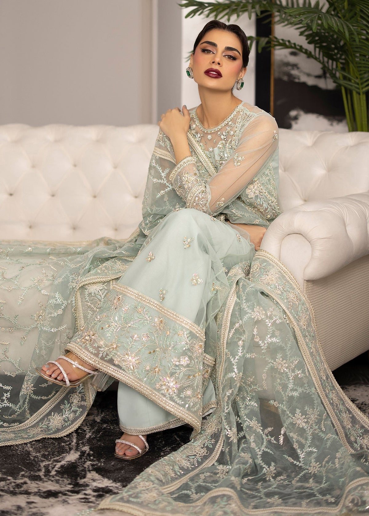 Sardinia | La More 24 | Ocean Mist - Designer Dress with Intricate embroidery and embellishments. Shop elegent wedding dress at Maria Faisal.
