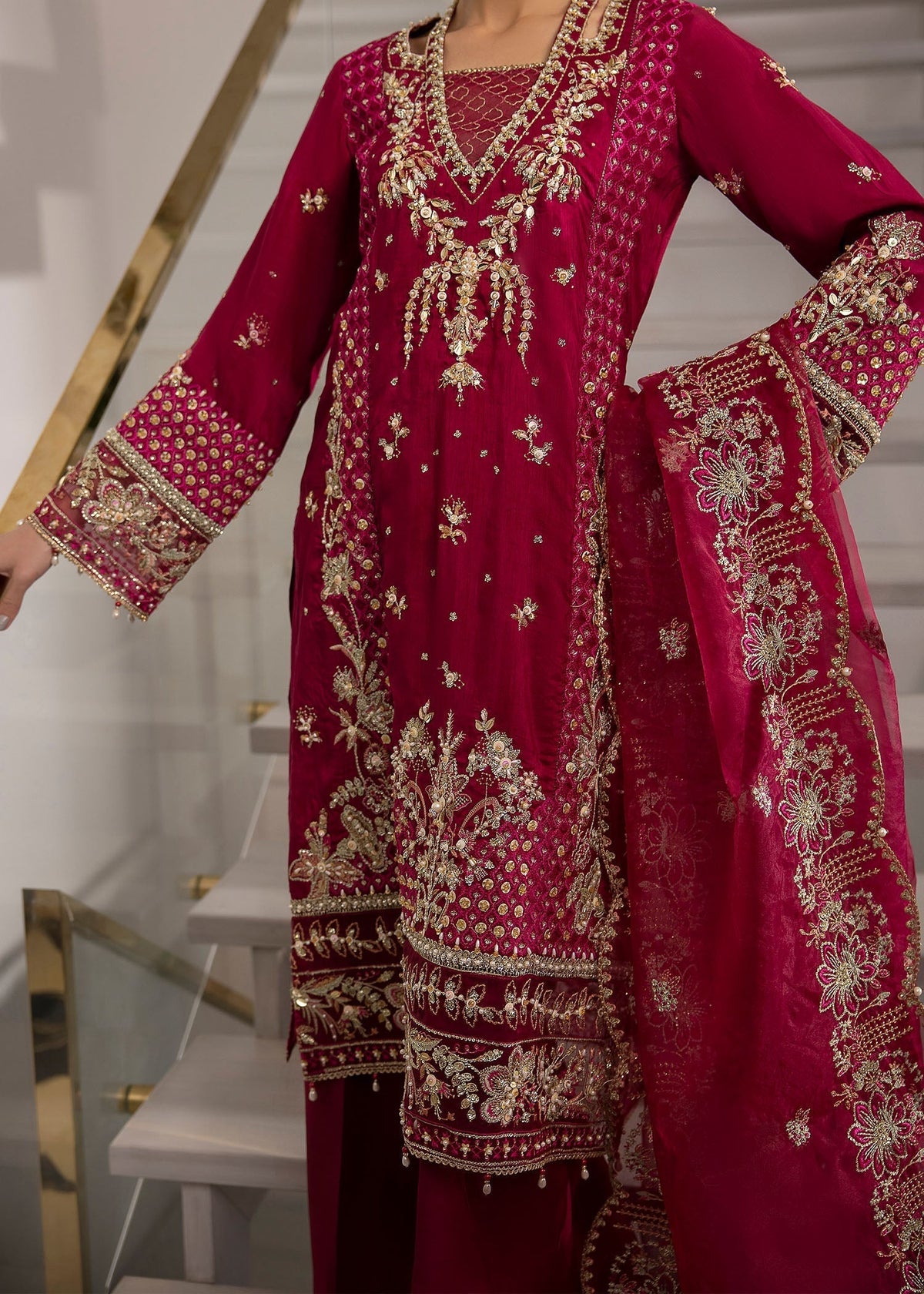 Sardinia | La More 24 | Scarlet dream - Designer Dress with Intricate embroidery and embellishments. Shop elegent wedding dress at Maria Faisal.