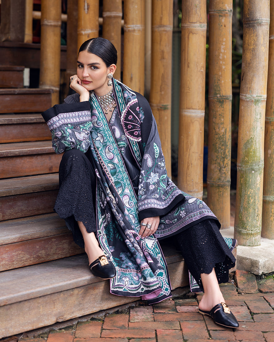 Mushq | Hemline Karandi | Silver Mist - Casual Dress - available at Maria Faisal in UK and USA.
