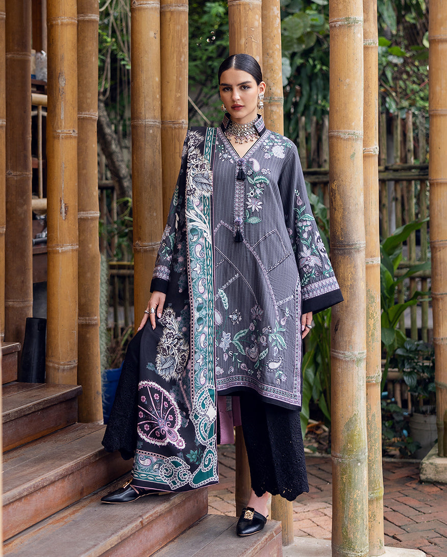 Mushq | Hemline Karandi | Silver Mist - Casual Dress - available at Maria Faisal in UK and USA.