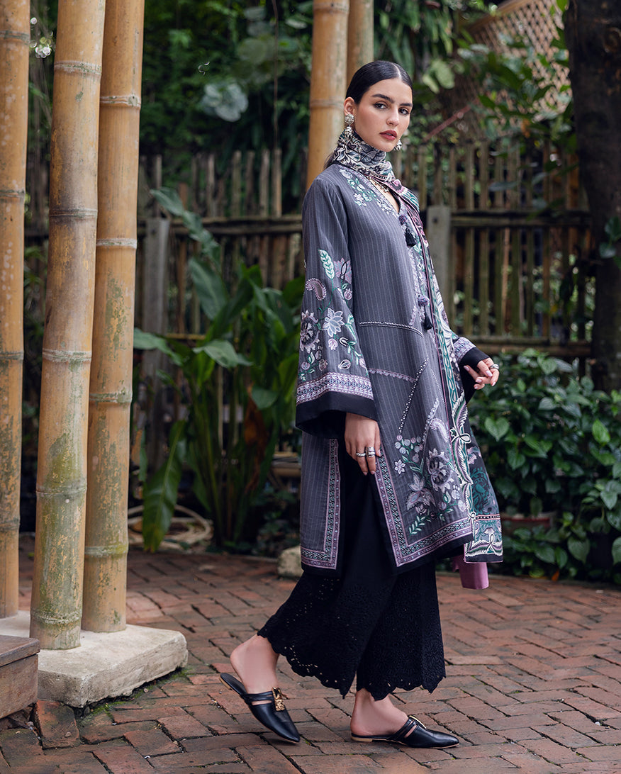 Mushq | Hemline Karandi | Silver Mist - Casual Dress - available at Maria Faisal in UK and USA.