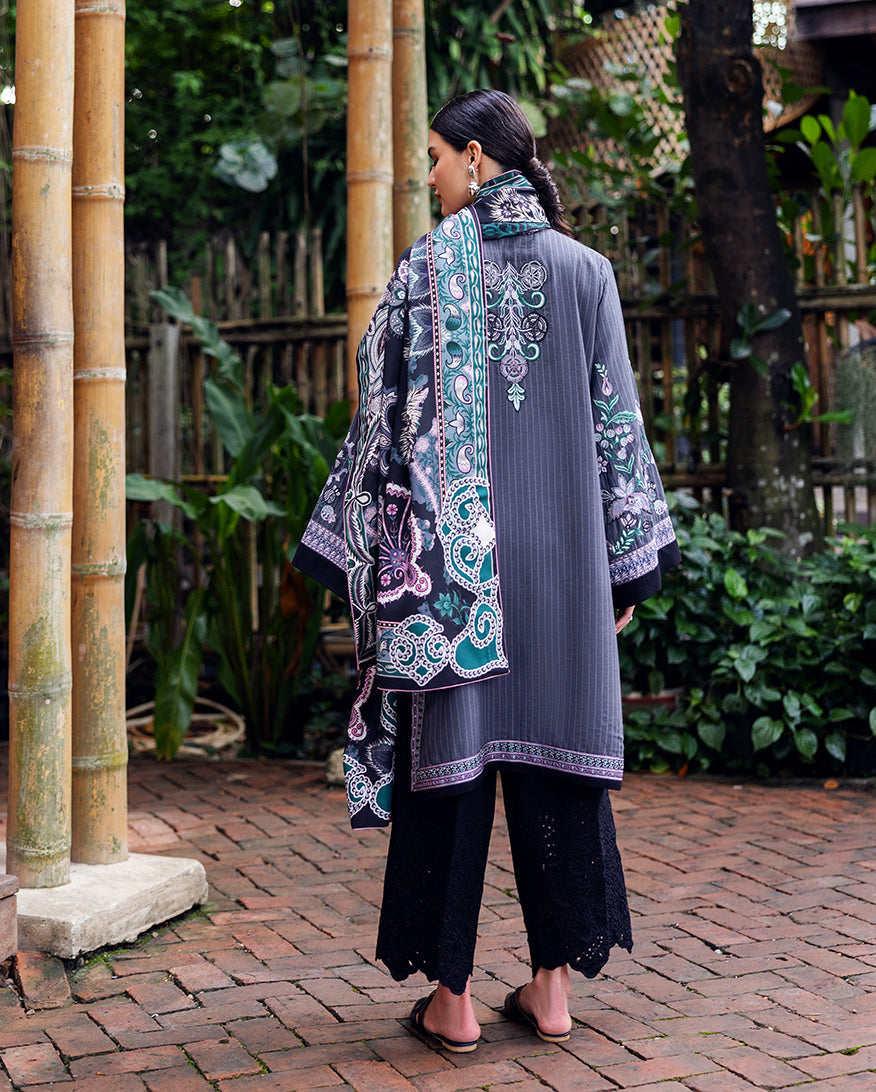 Mushq | Hemline Karandi | Silver Mist - Casual Dress - available at Maria Faisal in UK and USA.
