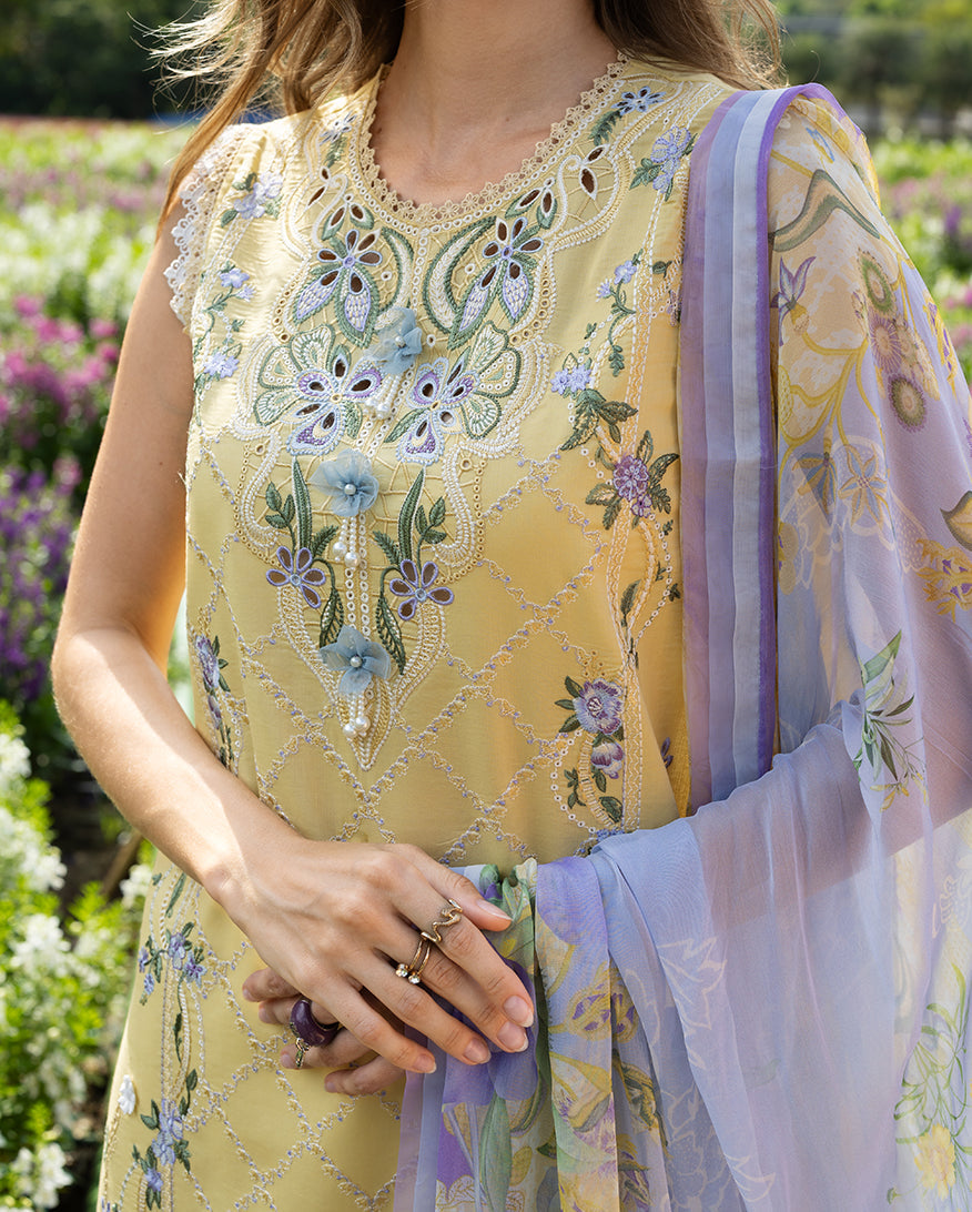 Mushq | The Secret Garden Lawn | Sunlit Meadow - Luxury Dress - available at Maria Faisal in UK and USA.