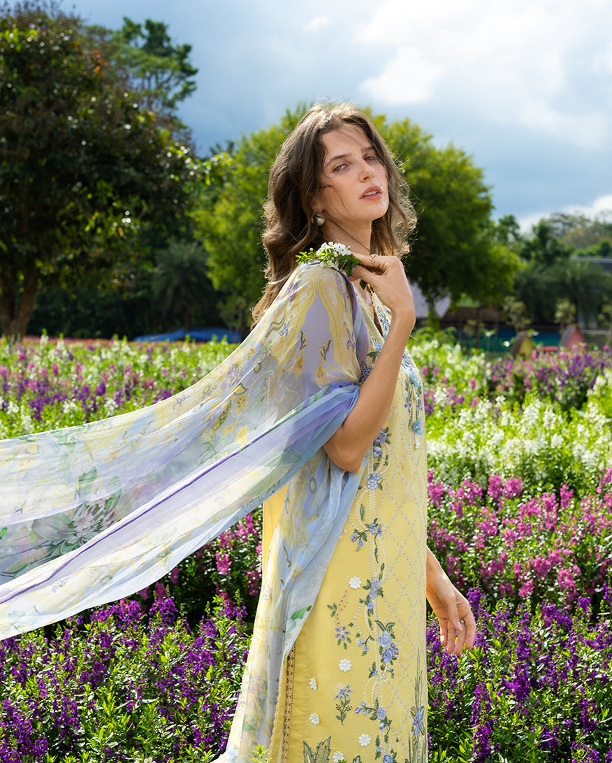 Mushq | The Secret Garden Lawn | Sunlit Meadow - Luxury Dress - available at Maria Faisal in UK and USA.