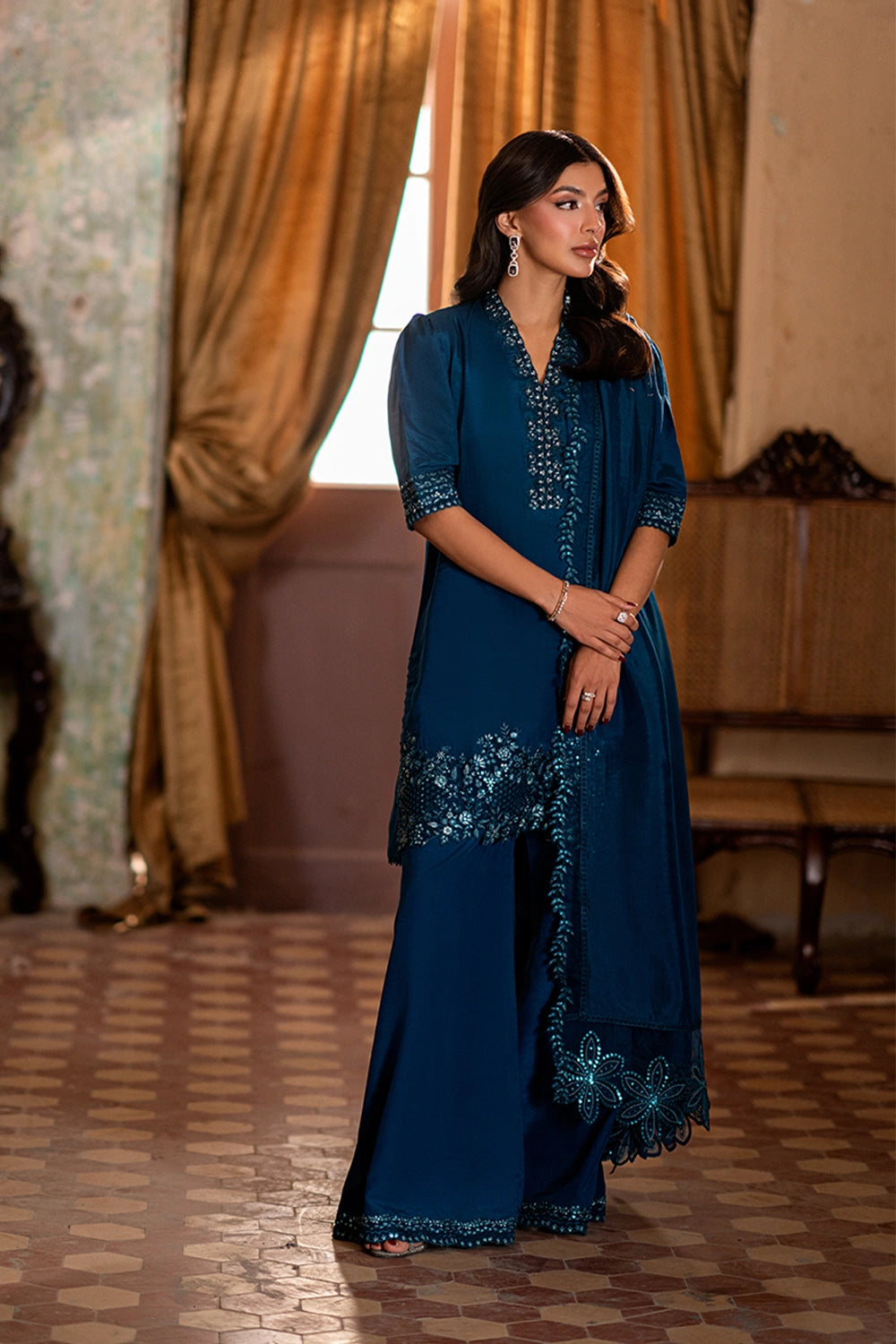 Azure | Vogue Formals | Sylvan Silk - Formal Dress - available at Maria Faisal in UK and USA.