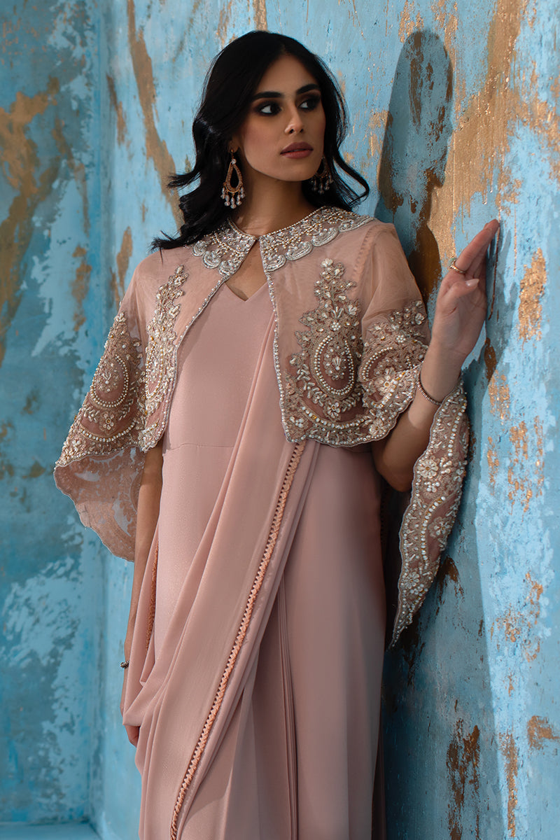 Wardha Saleem | Luxury Pret Fusion Wear | ROSALIE - FORMAL CAPE WITH DRAPE (2 PC) - Ladies Clothes 