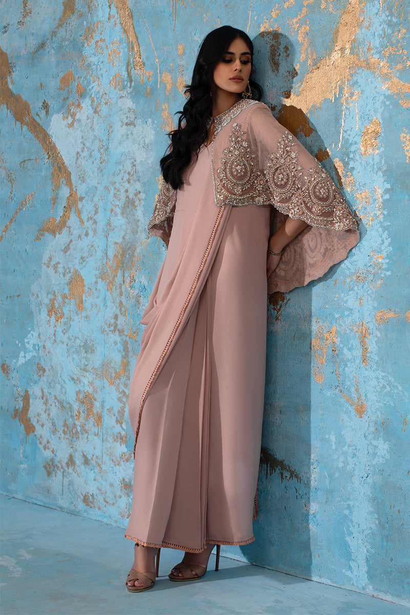 Wardha Saleem | Luxury Pret Fusion Wear | ROSALIE - FORMAL CAPE WITH DRAPE (2 PC) - Ladies Clothes 