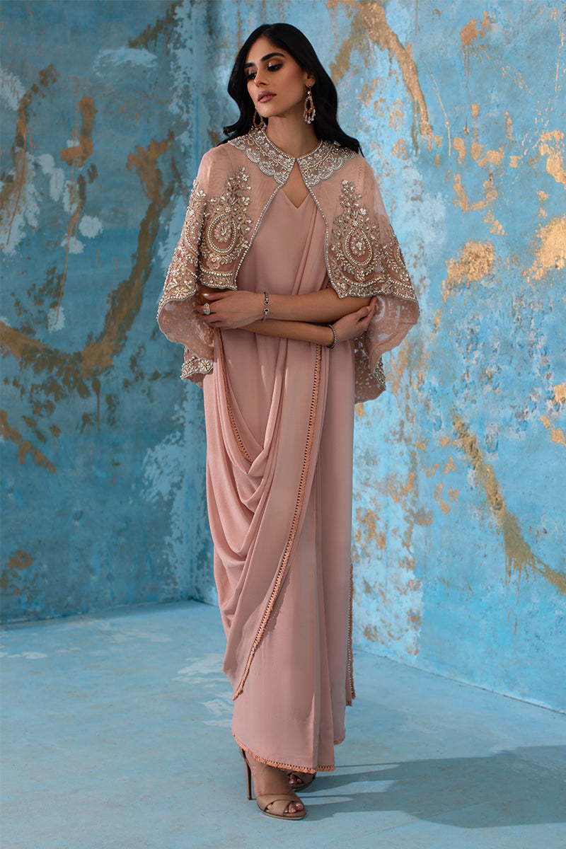 Wardha Saleem | Luxury Pret Fusion Wear | ROSALIE - FORMAL CAPE WITH DRAPE (2 PC) - Ladies Clothes 
