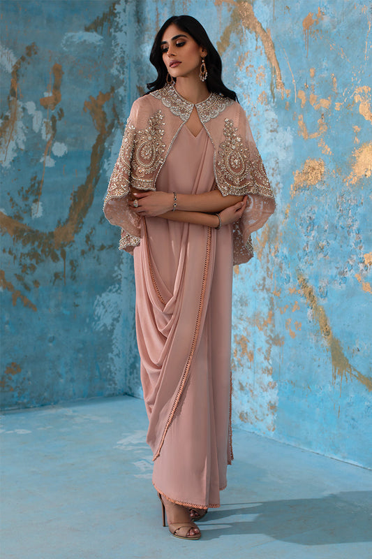 Wardha Saleem | Luxury Pret Fusion Wear | ROSALIE - FORMAL CAPE WITH DRAPE (2 PC) - Ladies Clothes 